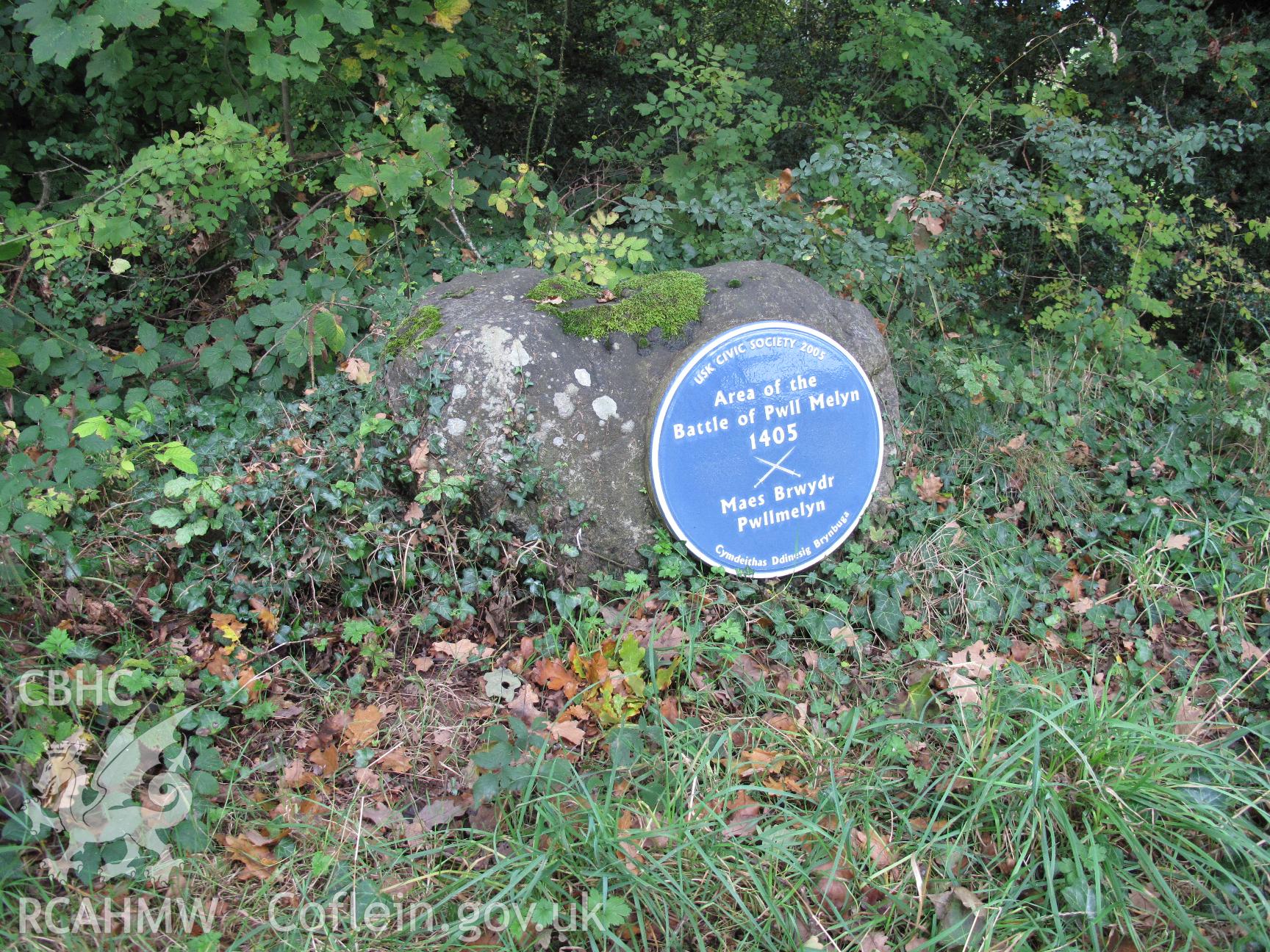 Monument commemorating the Battle of Pwll Melyn, Usk, taken by Brian Malaws on 26 September 2011.