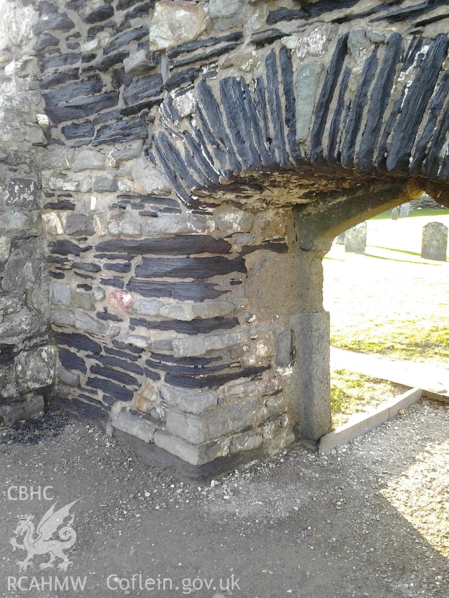Arch of entrance to St Brynach's Church, viewed from the interior