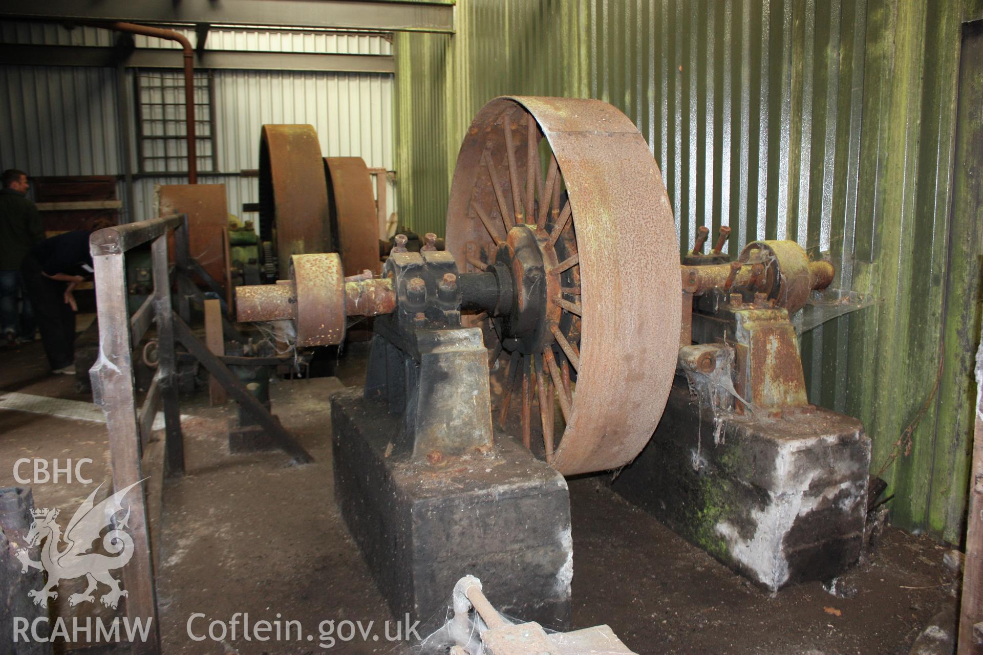Fenn's Moss Peat Processing Works.  Drive belts in the engine house.