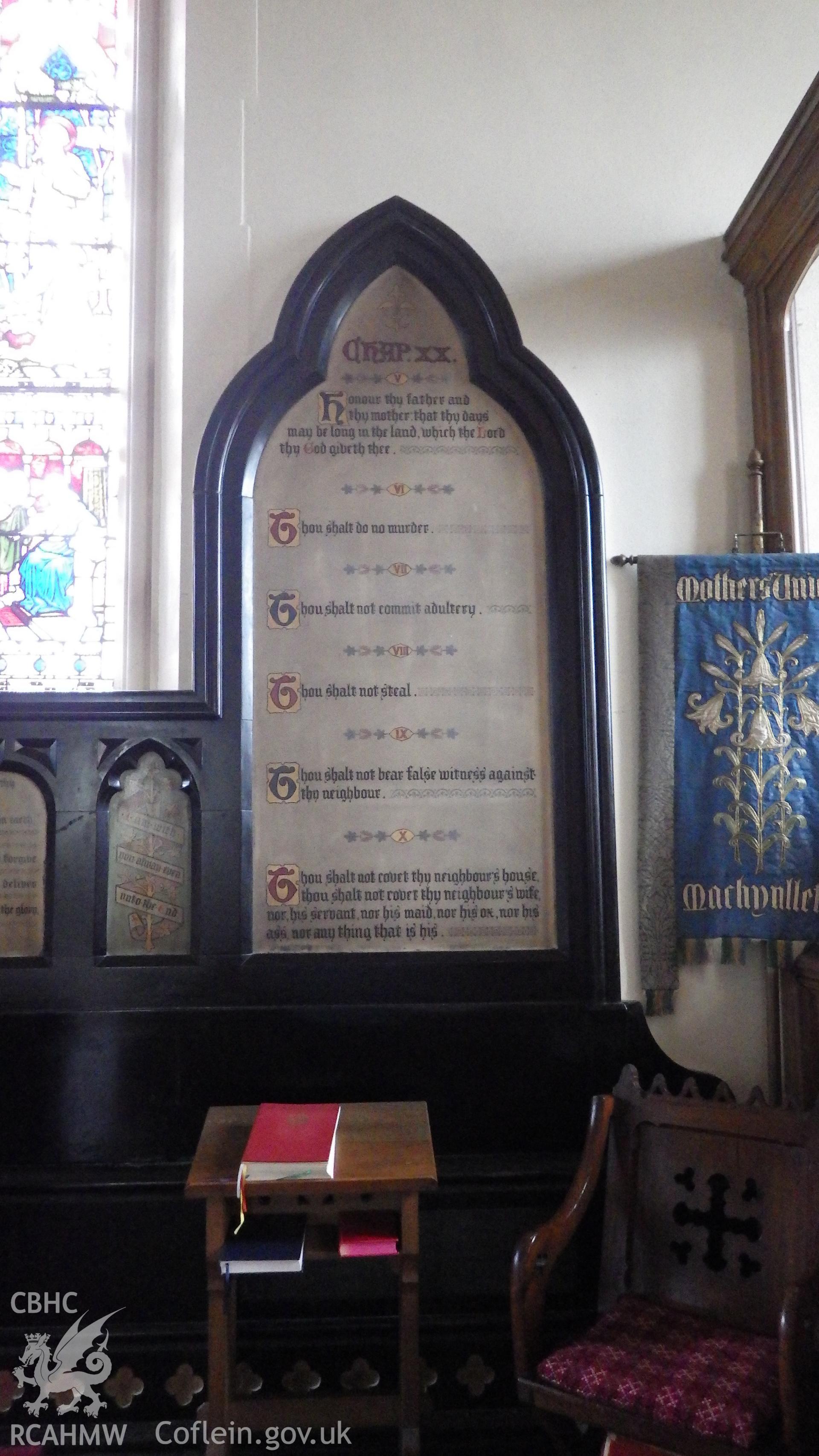 Ten commandments board on southern side of altar