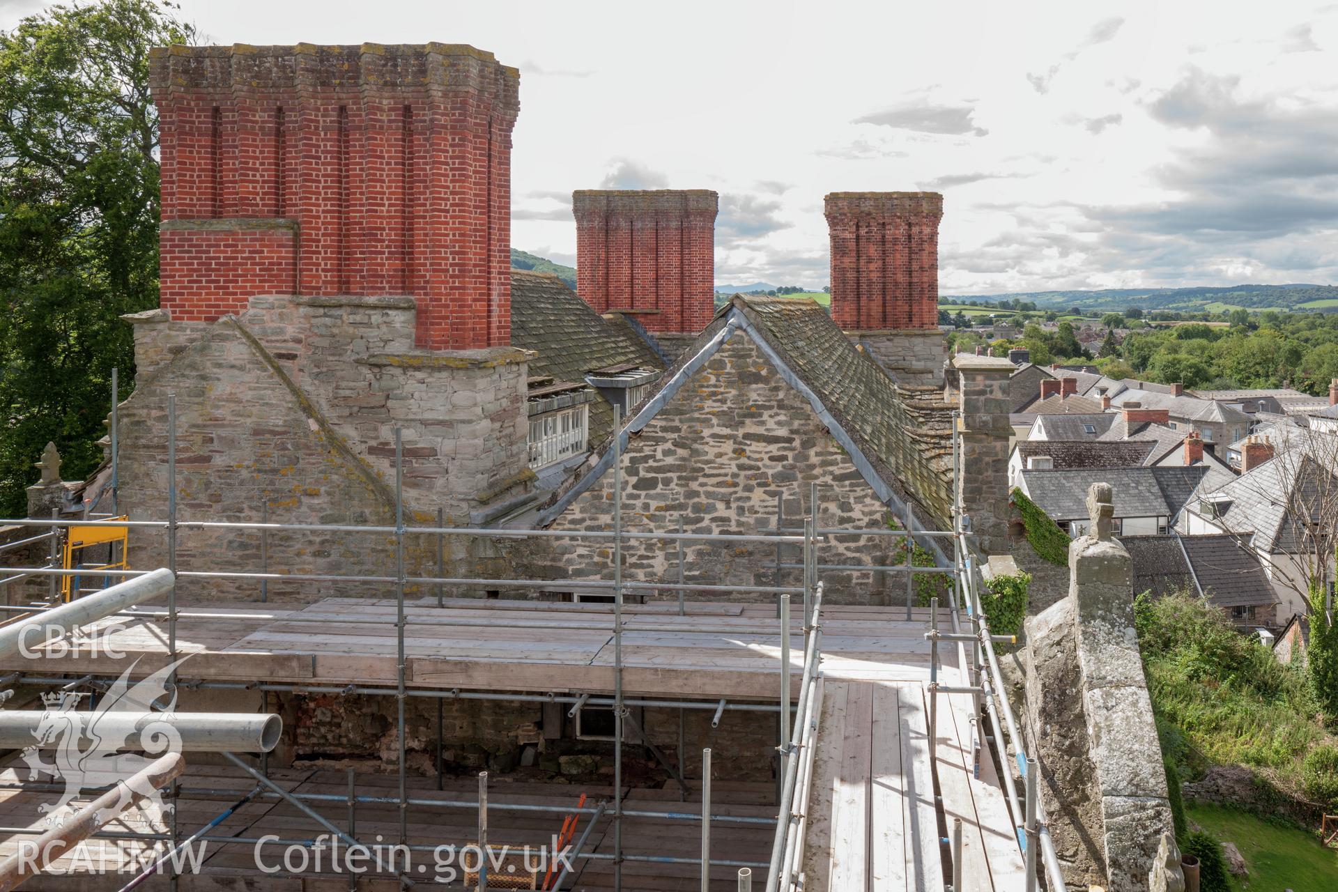 Castle roof viewed from the northeast from scaffloding during conservation