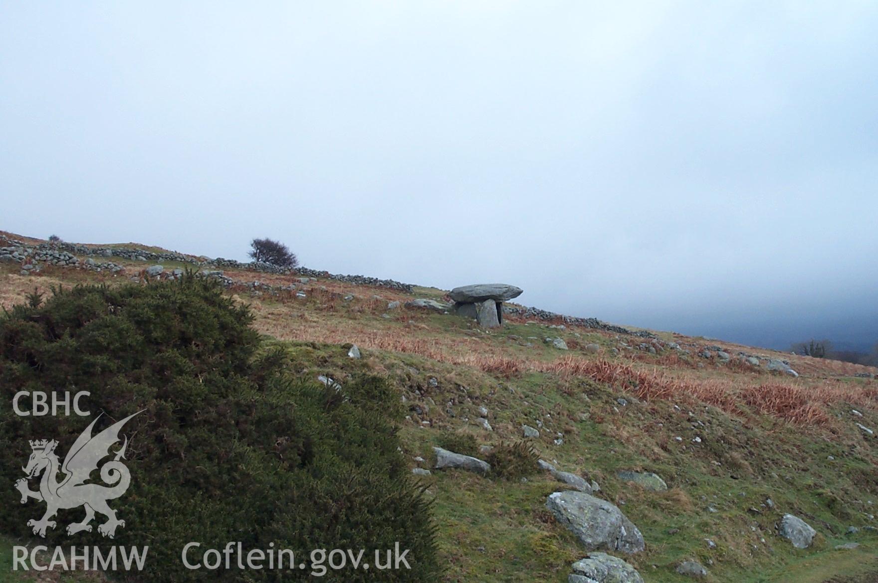 Digital photograph of Maen-y-bardd Burial Chamber from the North. Taken by P. Schofield on 30/03/2004 during the Eastern Snowdonia (North) Upland Survey.