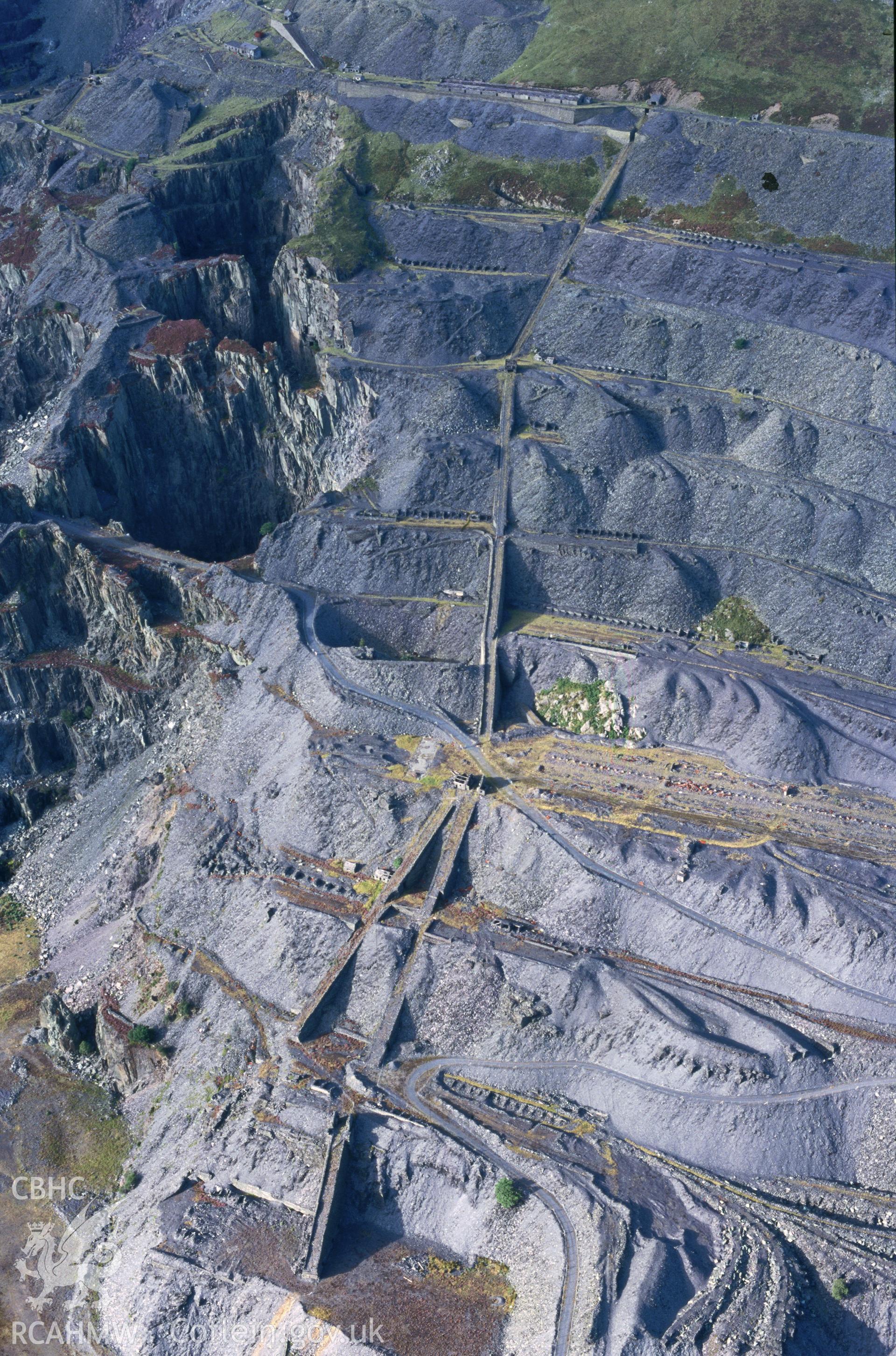 Slide of RCAHMW colour oblique aerial photograph of Dinorwic Slate Quarry, taken by T.G. Driver, 20/8/1999.