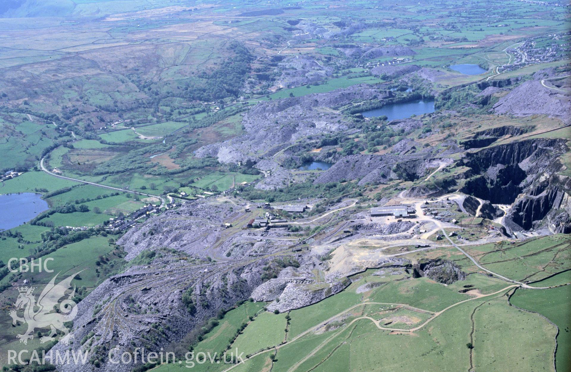 Slide of RCAHMW colour oblique aerial photograph of Pen Yr Orsedd Quarry, taken by C.R. Musson, 4/5/1993.