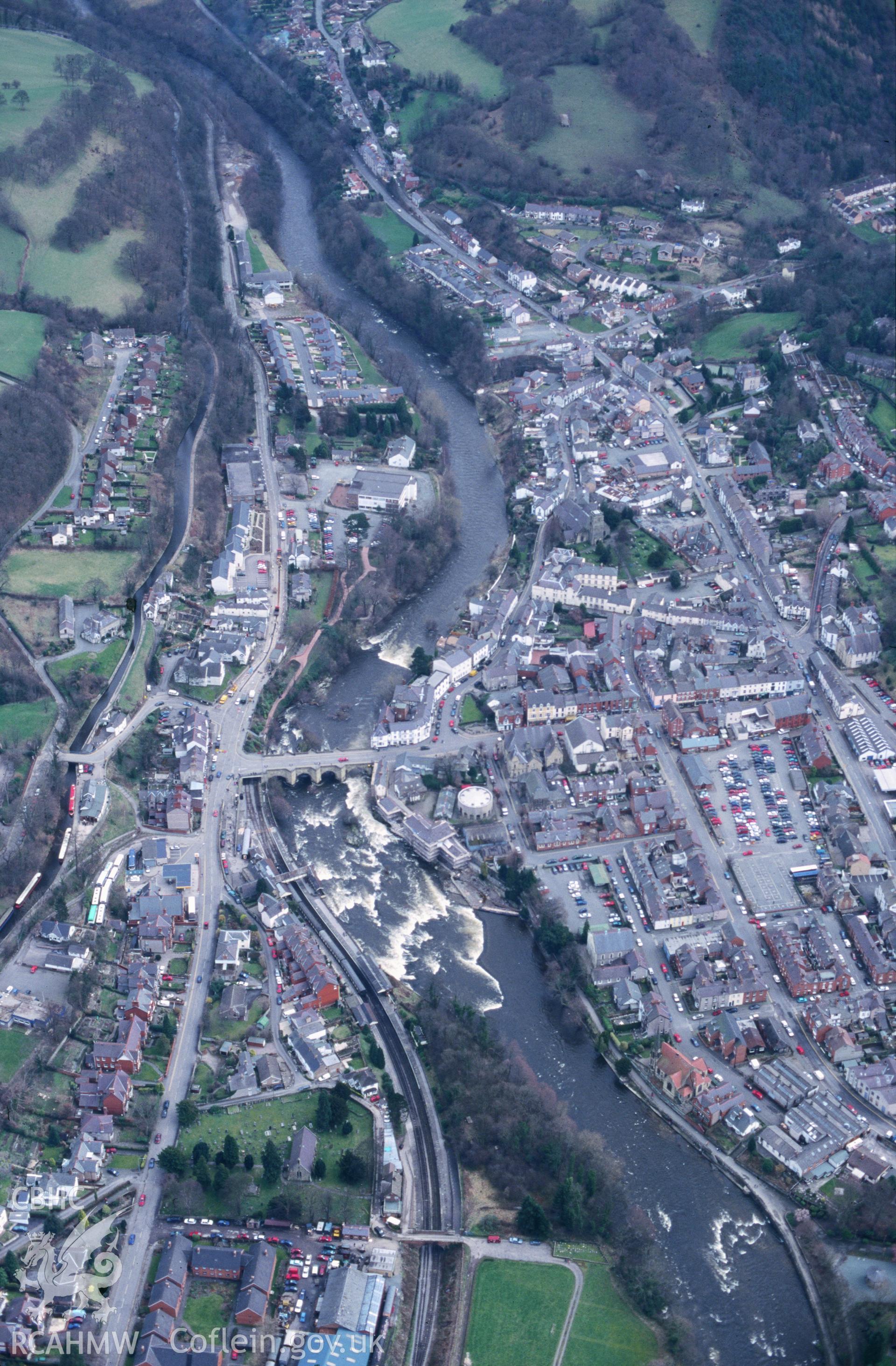 Slide of RCAHMW colour oblique aerial photograph of Llangollen, taken, 1/1/2000.