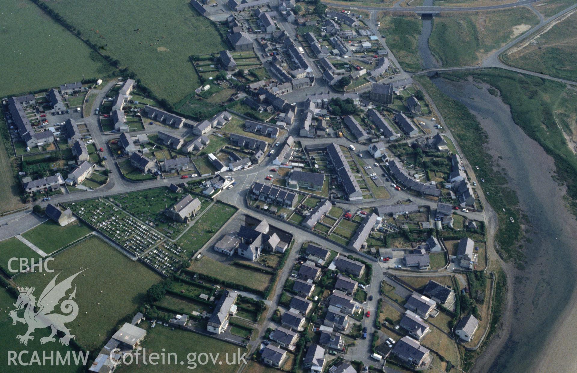 Slide of RCAHMW colour oblique aerial photograph of Aberffraw, taken by C.R. Musson, 9/7/1995.