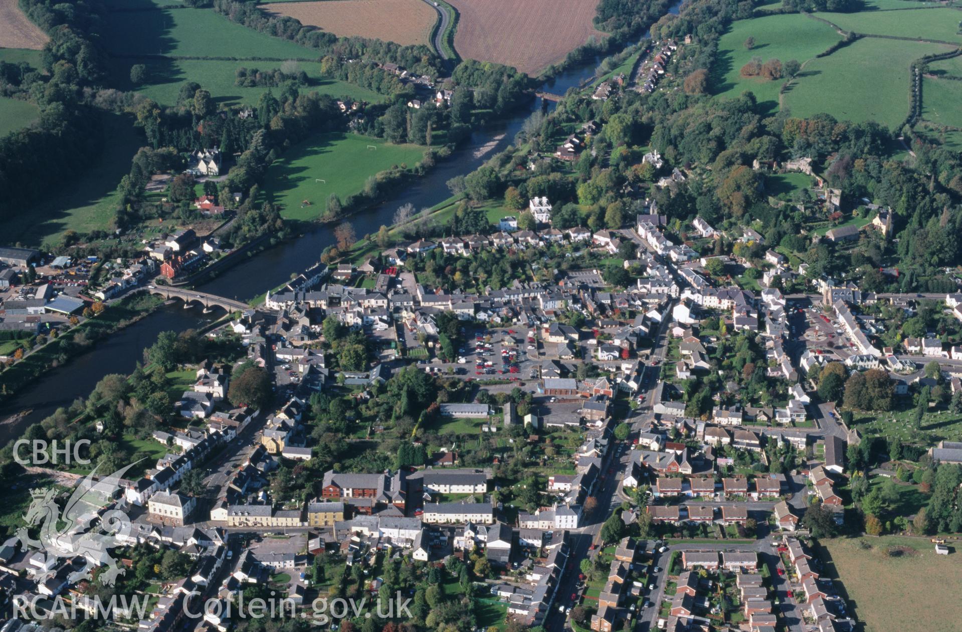 Slide of RCAHMW colour oblique aerial photograph of Usk, taken by T.G. Driver, 18/10/1999.