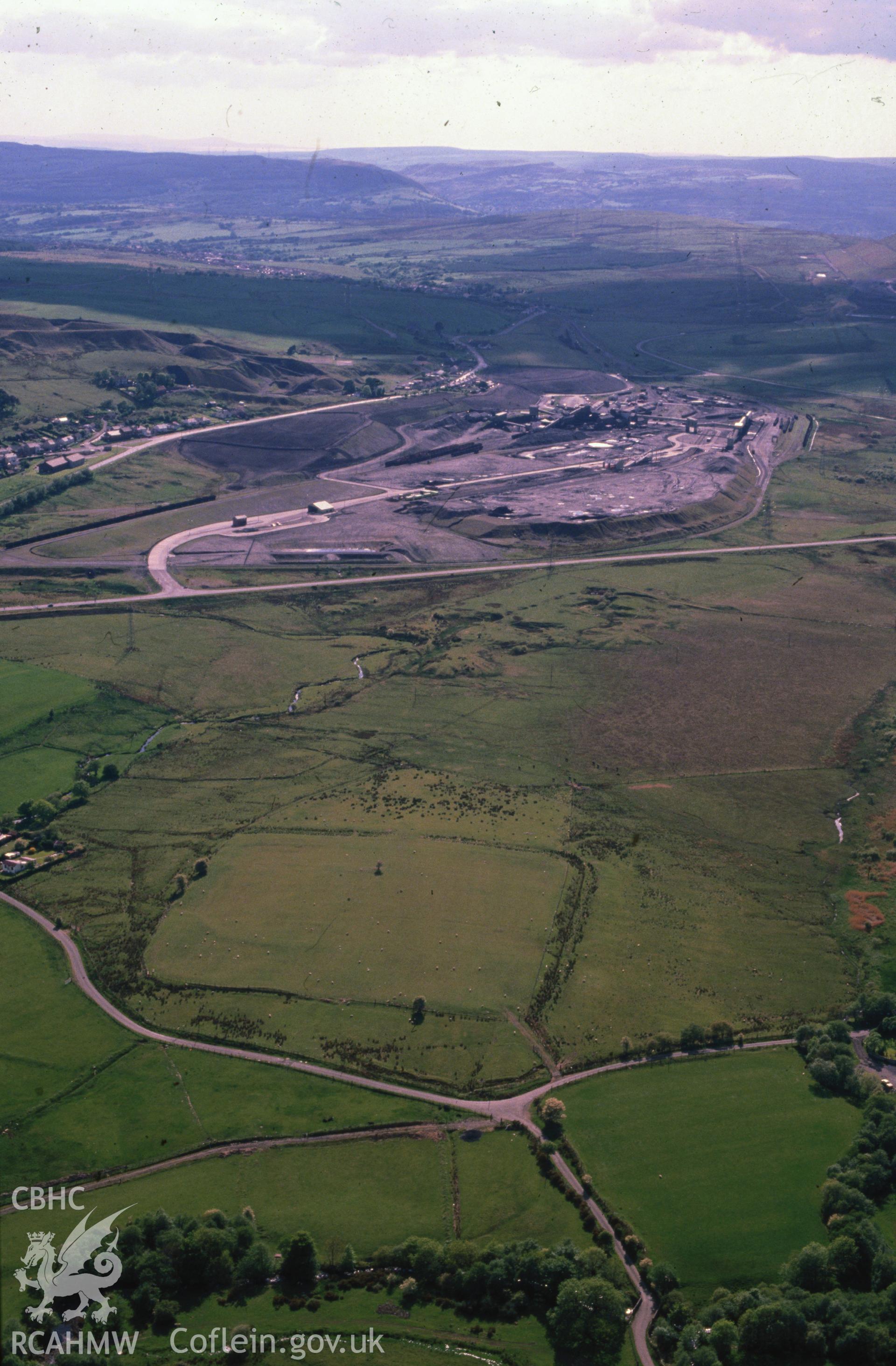 Slide of RCAHMW colour oblique aerial photograph of Coelbren Fort, taken by C.R. Musson, 24/5/1990.