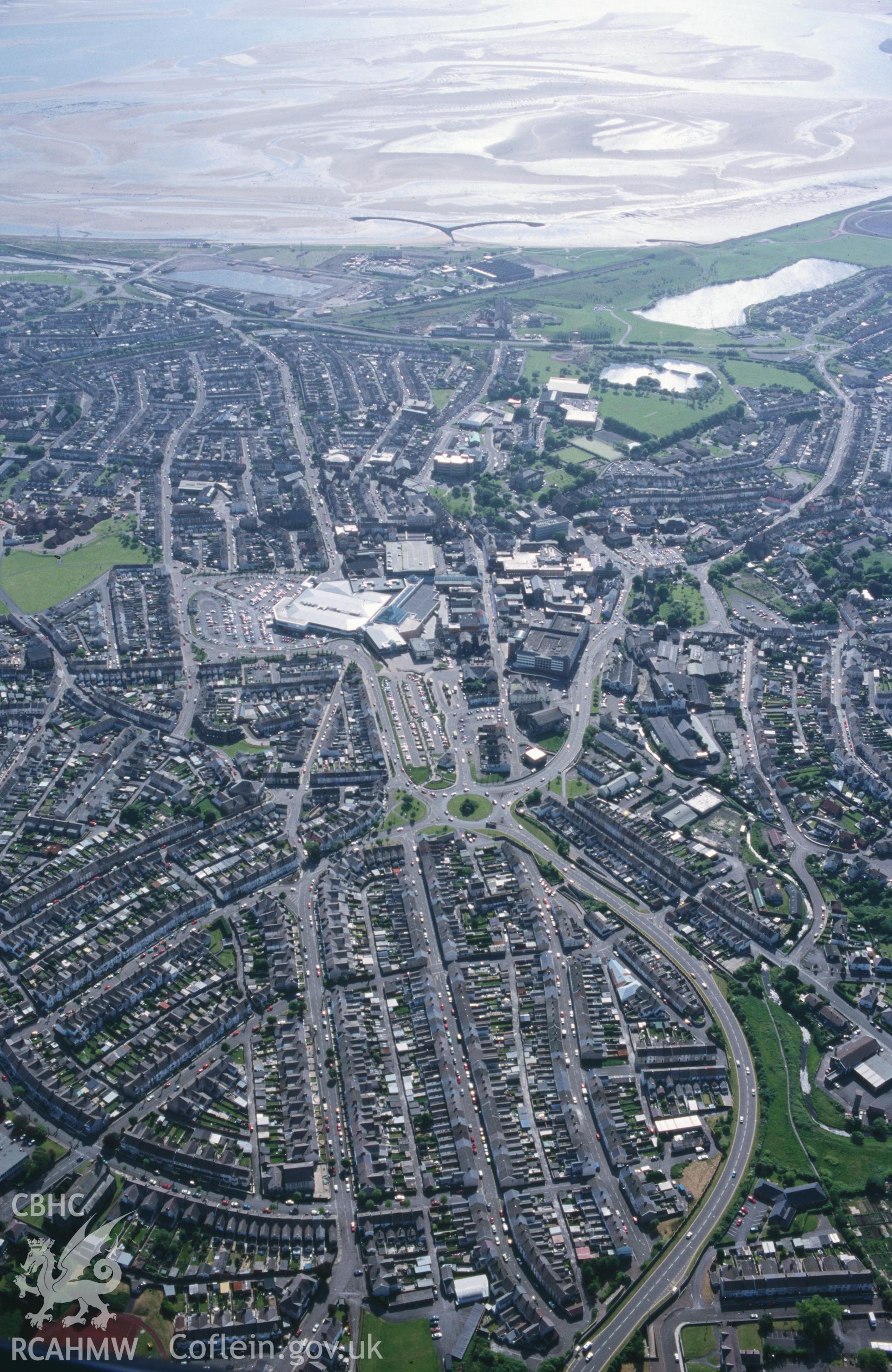 Slide of RCAHMW colour oblique aerial photograph of Llanelli, taken by T.G. Driver, 22/5/2000.
