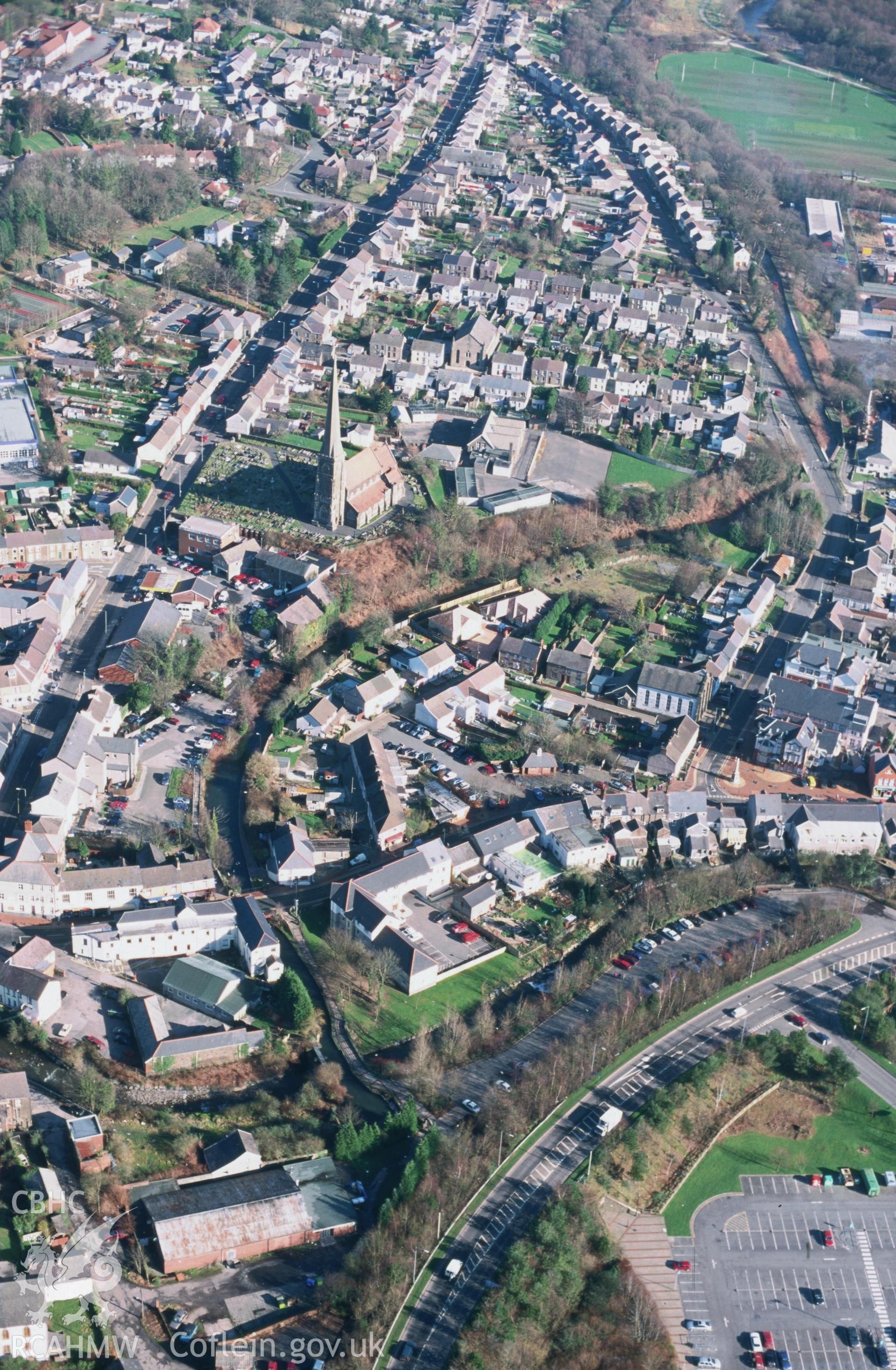 Slide of RCAHMW colour oblique aerial photograph of Pontardawe Town, taken by T.G. Driver, 15/2/2002.