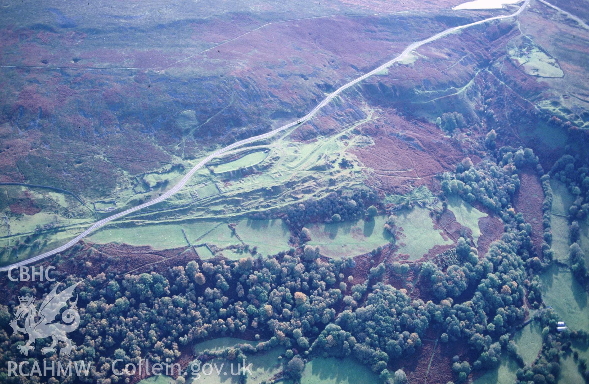 Slide of RCAHMW colour oblique aerial photograph of Garnddyrys Forge, Blorenge, Blaenavon, taken by C.R. Musson, 19/10/1992.
