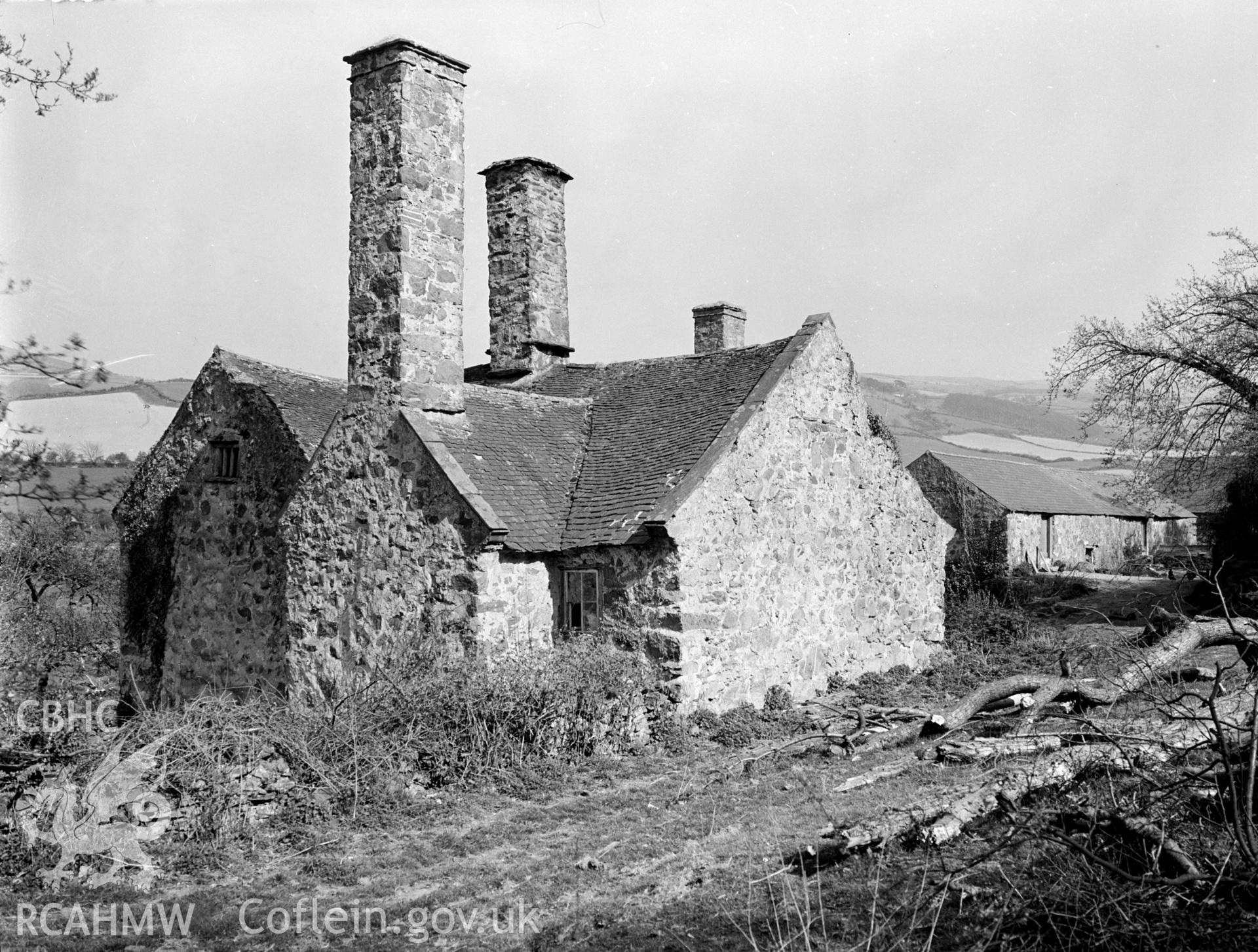 The rear of Plas Llan, showing the three chimneys.