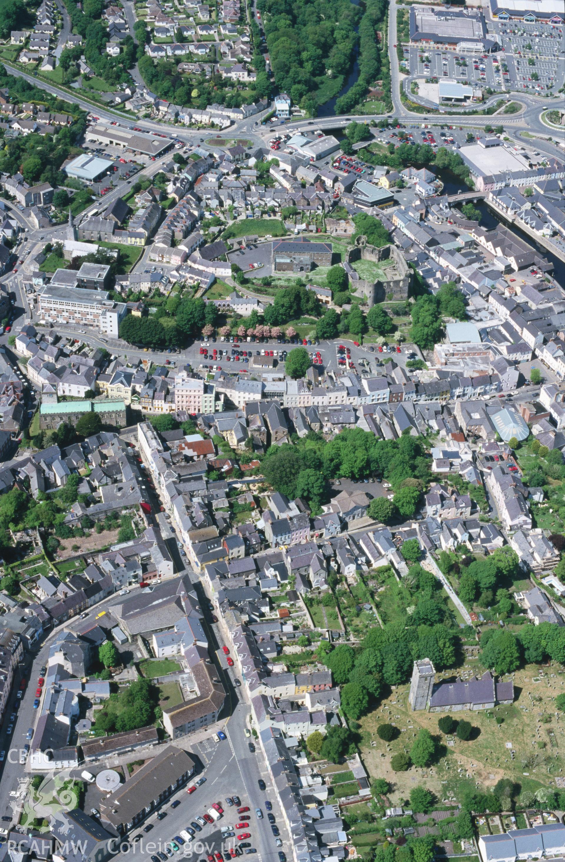 Slide of RCAHMW colour oblique aerial photograph of Haverfordwest, taken by T.G. Driver, 22/5/2000.
