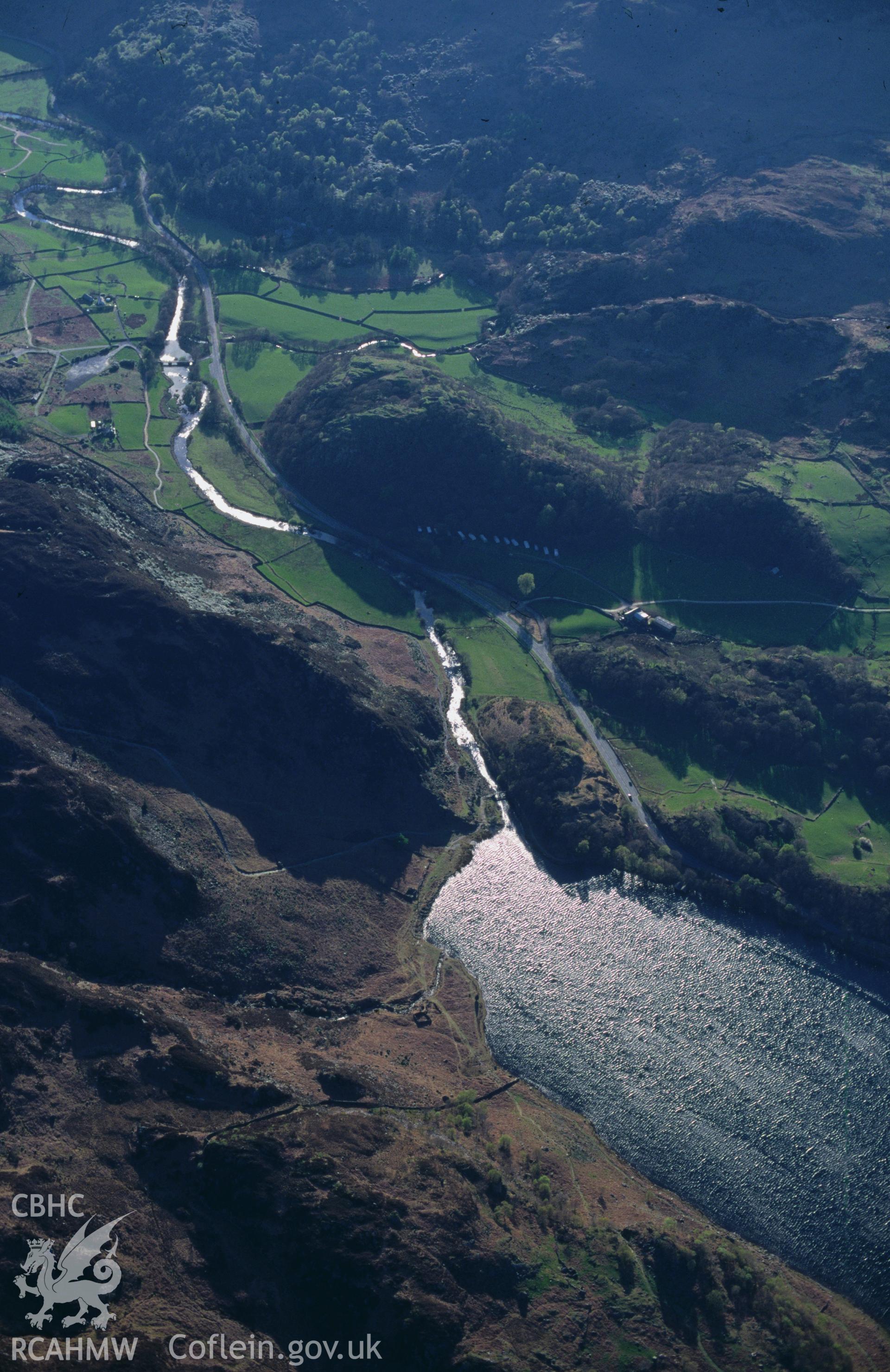 RCAHMW colour slide oblique aerial photograph of Dinas Emrys Hillfort, Beddgelert, taken by C.R.Musson on the 06/05/1996
