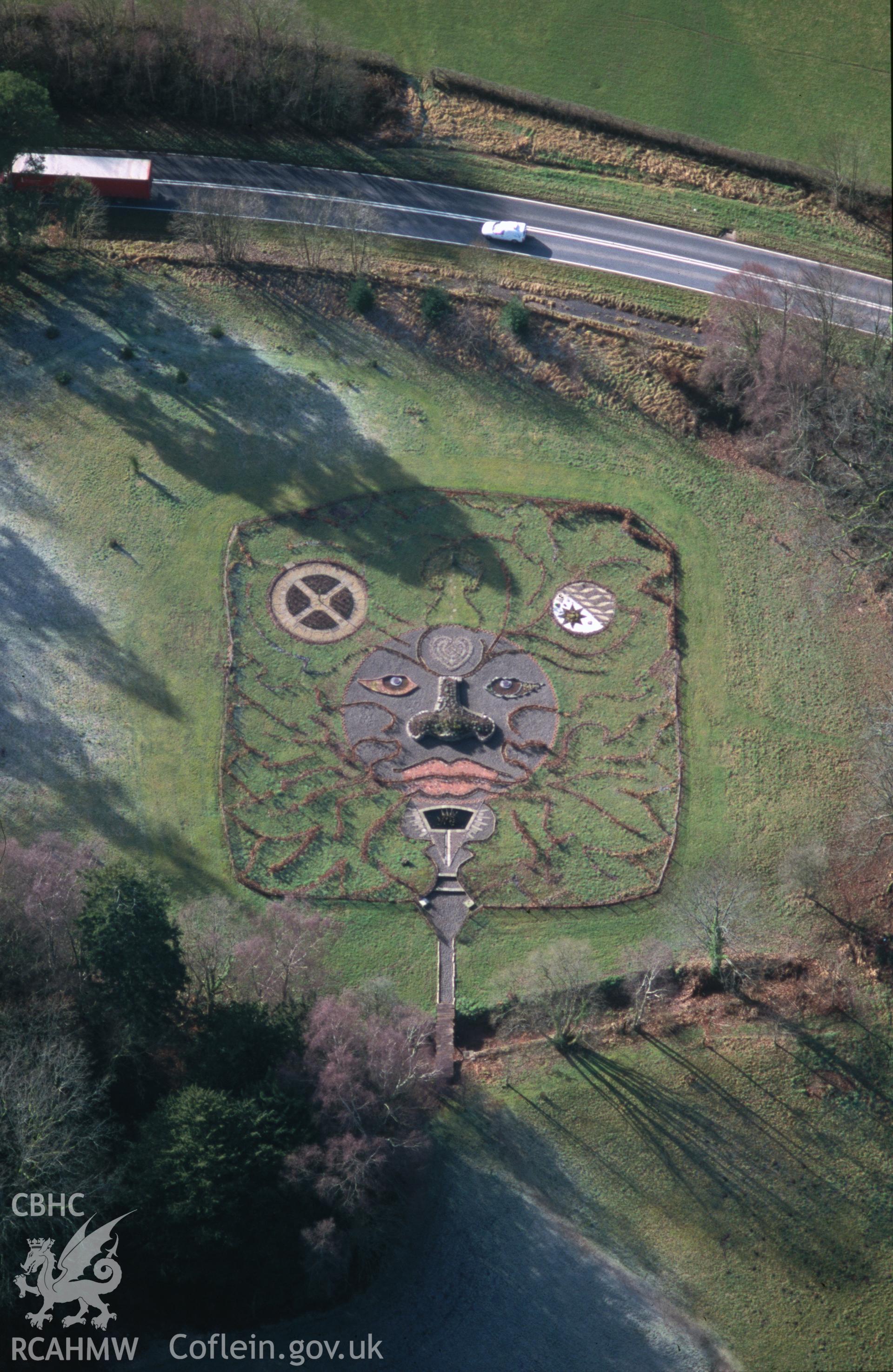 Slide of RCAHMW colour oblique aerial photograph of Penpont Garden, taken by T.G. Driver, 2/1/2001.