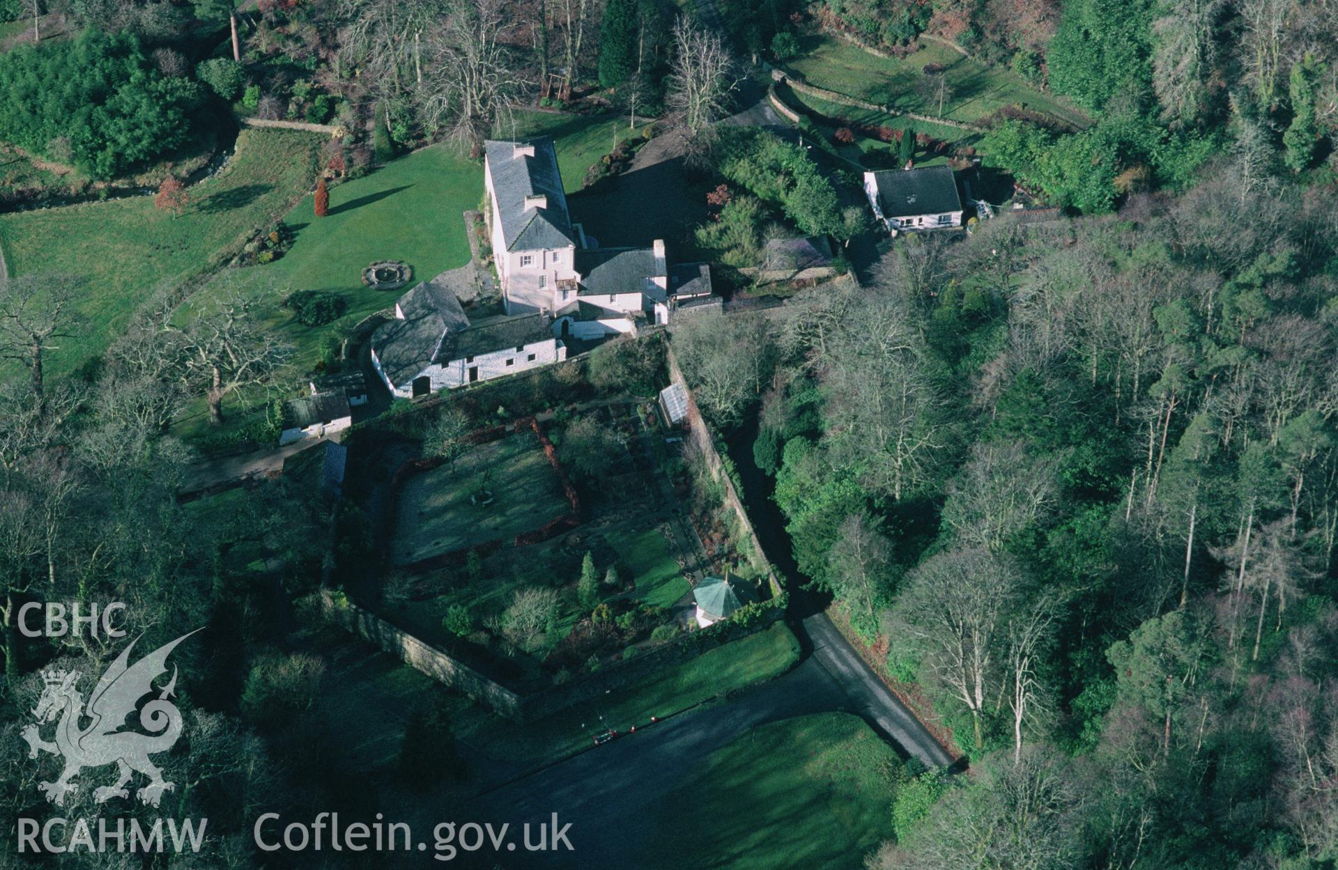 Slide of RCAHMW colour oblique aerial photograph of Colby Lodge, taken by C.R. Musson, 15/2/1997.
