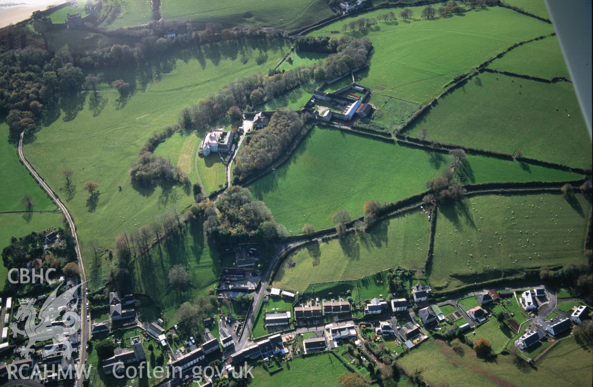 Slide of RCAHMW colour oblique aerial photograph of Llanstephan, taken by T.G. Driver, 30/10/1998.