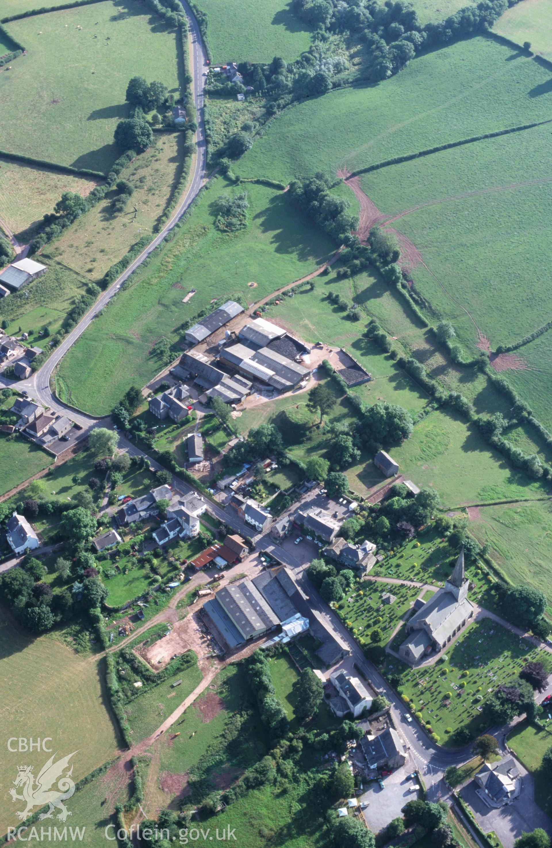 Slide of RCAHMW colour oblique aerial photograph of Trellech Village, taken by T.G. Driver, 22/7/1999.