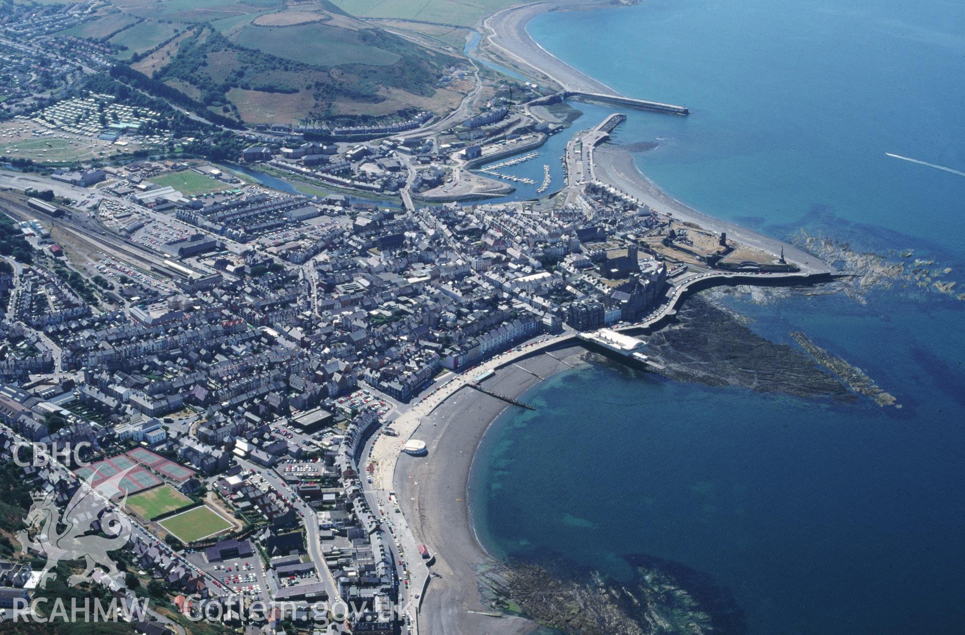 Slide of RCAHMW colour oblique aerial photograph of Aberystwyth, taken by C.R. Musson, 9/8/1995.