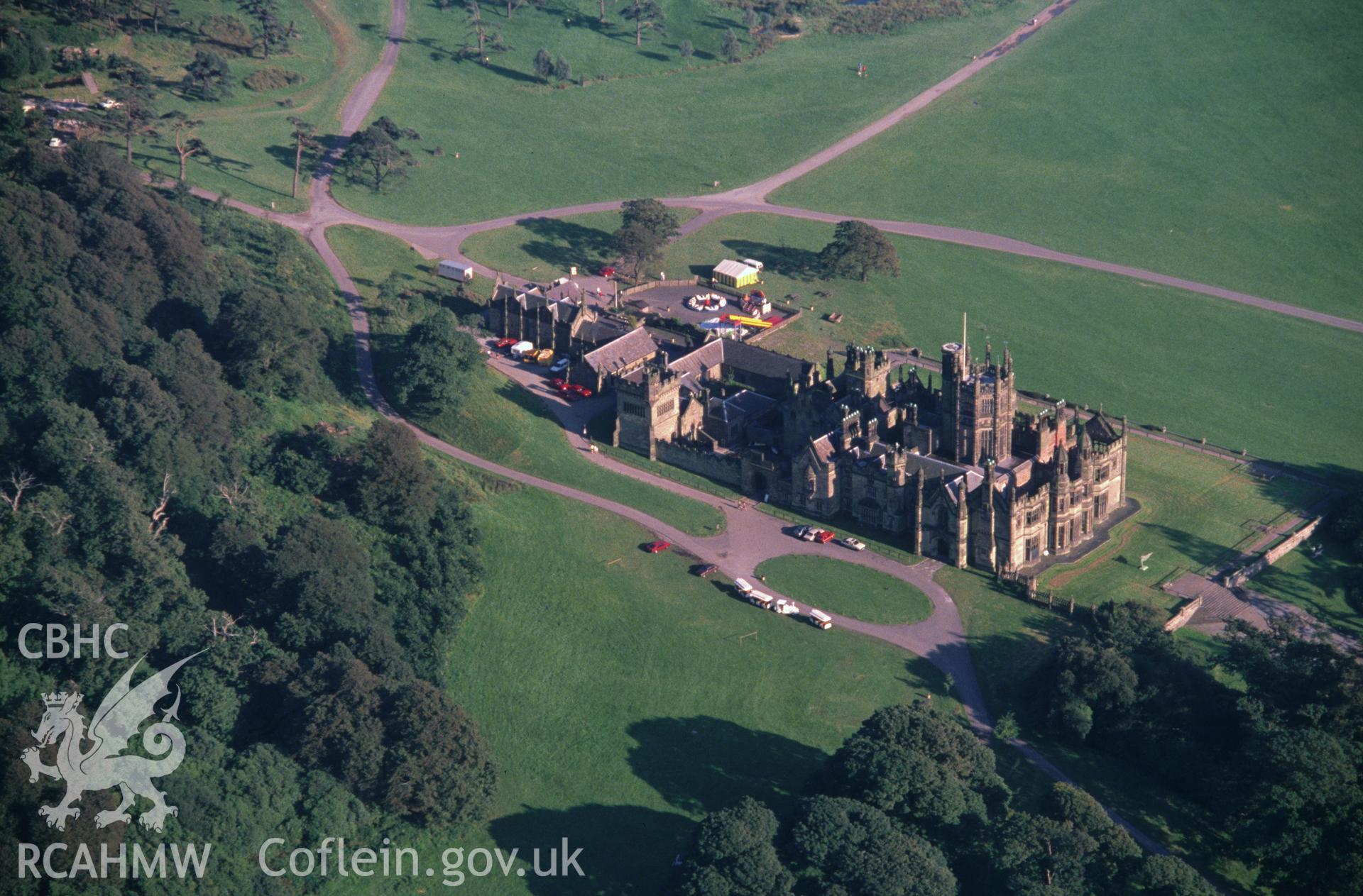 Slide of RCAHMW colour oblique aerial photograph of Margam Abbey, taken by C.R. Musson, 25/8/1991.