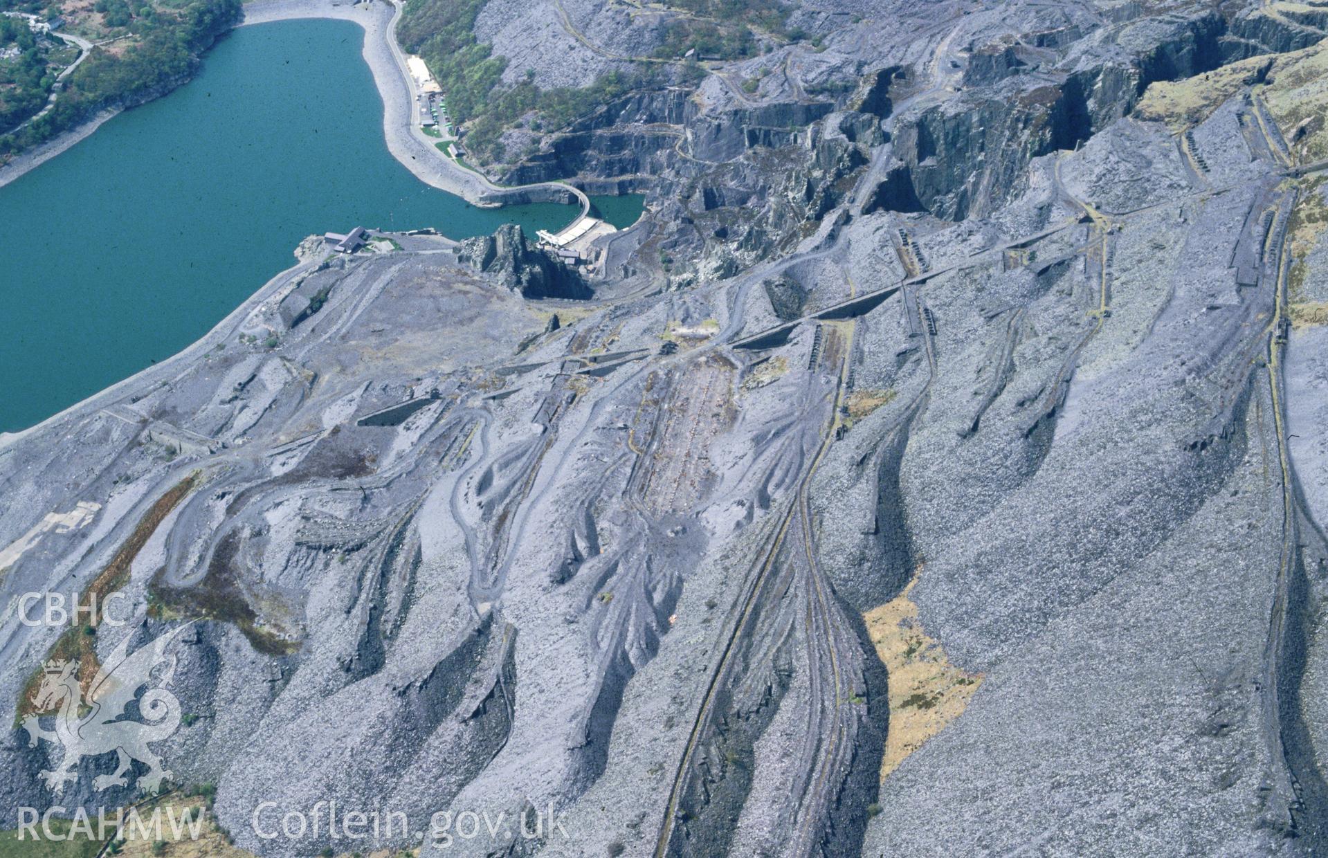 Slide of RCAHMW colour oblique aerial photograph of Dinorwic Slate Quarry, taken by C.R. Musson, 2/5/1994.