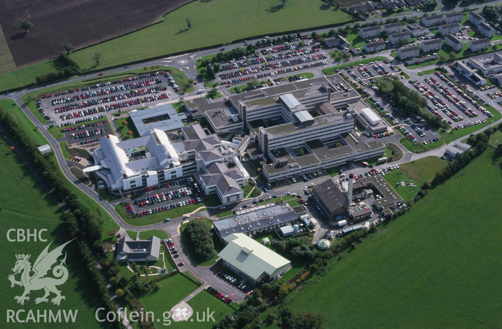 Slide of RCAHMW colour oblique aerial photograph of Bodelwyddan Hospital, taken by T.G. Driver, 17/10/2000.