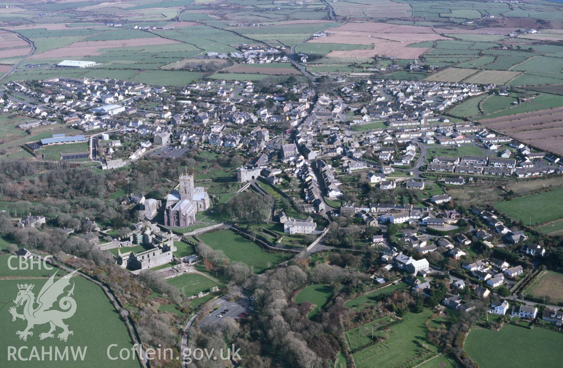Slide of RCAHMW colour oblique aerial photograph of St Davids, taken by T.G. Driver, 5/3/2002.