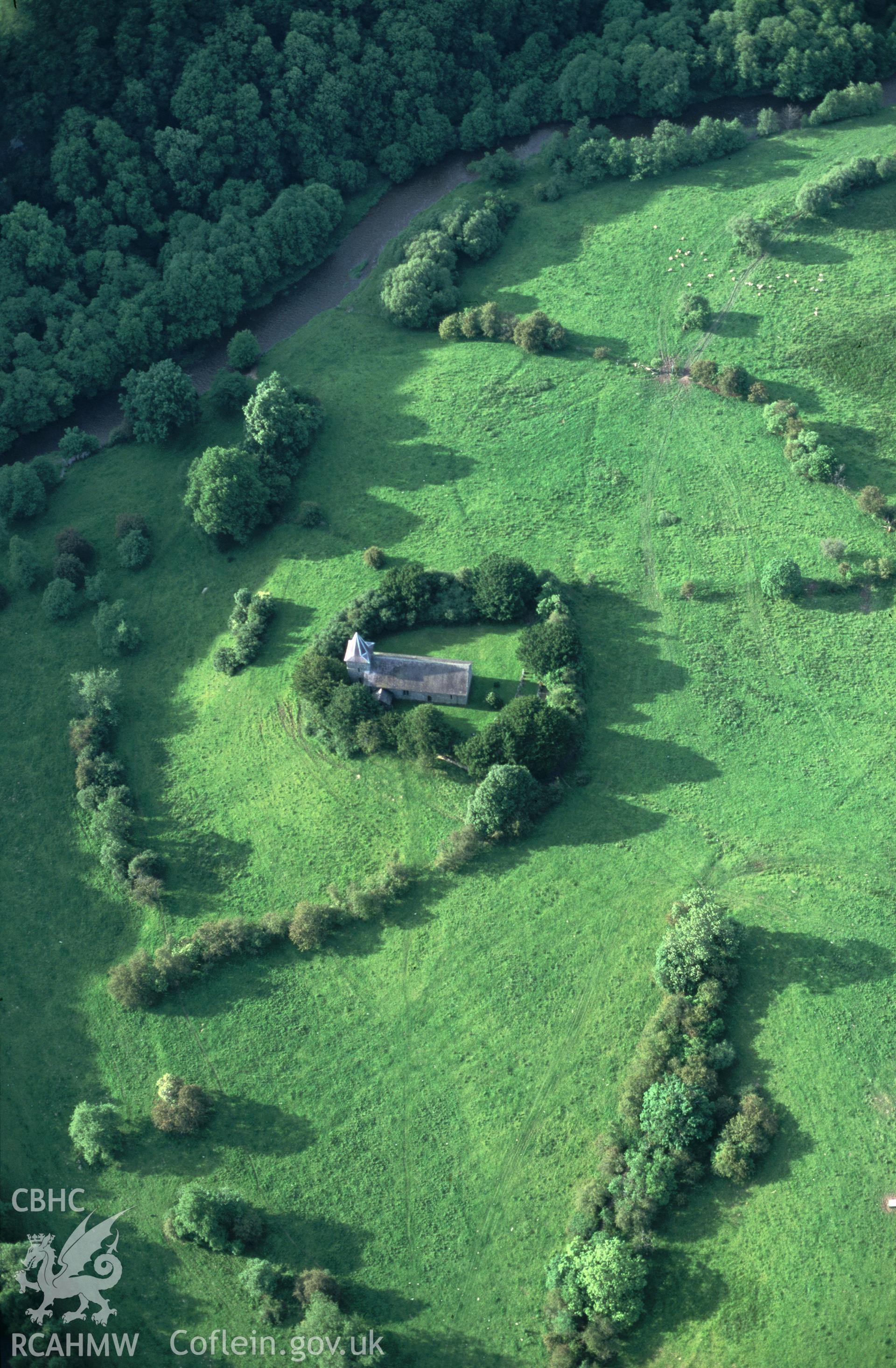 Slide of RCAHMW colour oblique aerial photograph of Cefnllys Medieval Settlement, taken by T.G. Driver, 19/6/1998.