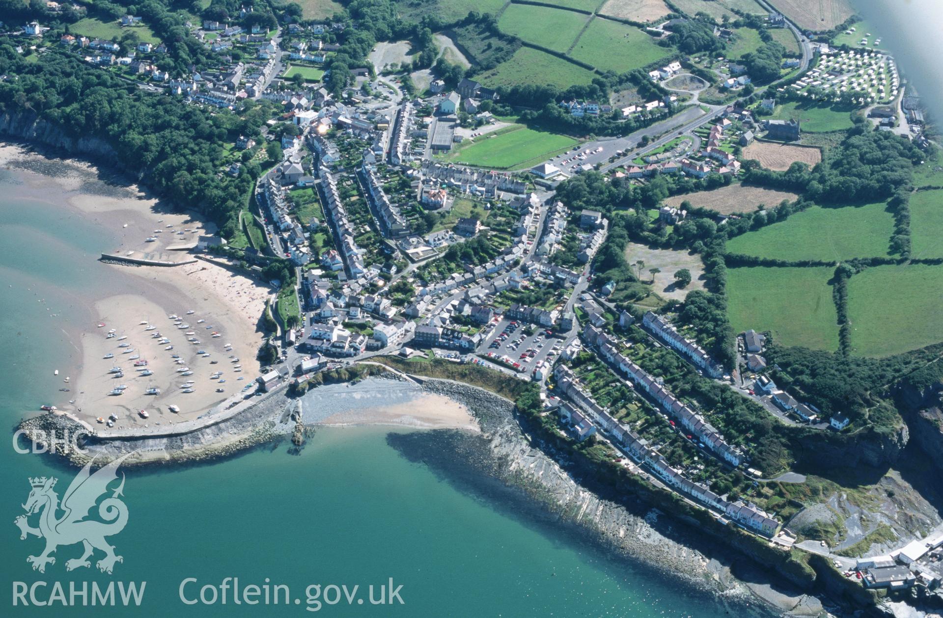 Slide of RCAHMW colour oblique aerial photograph of New Quay, taken by T.G. Driver, 17/7/2000.