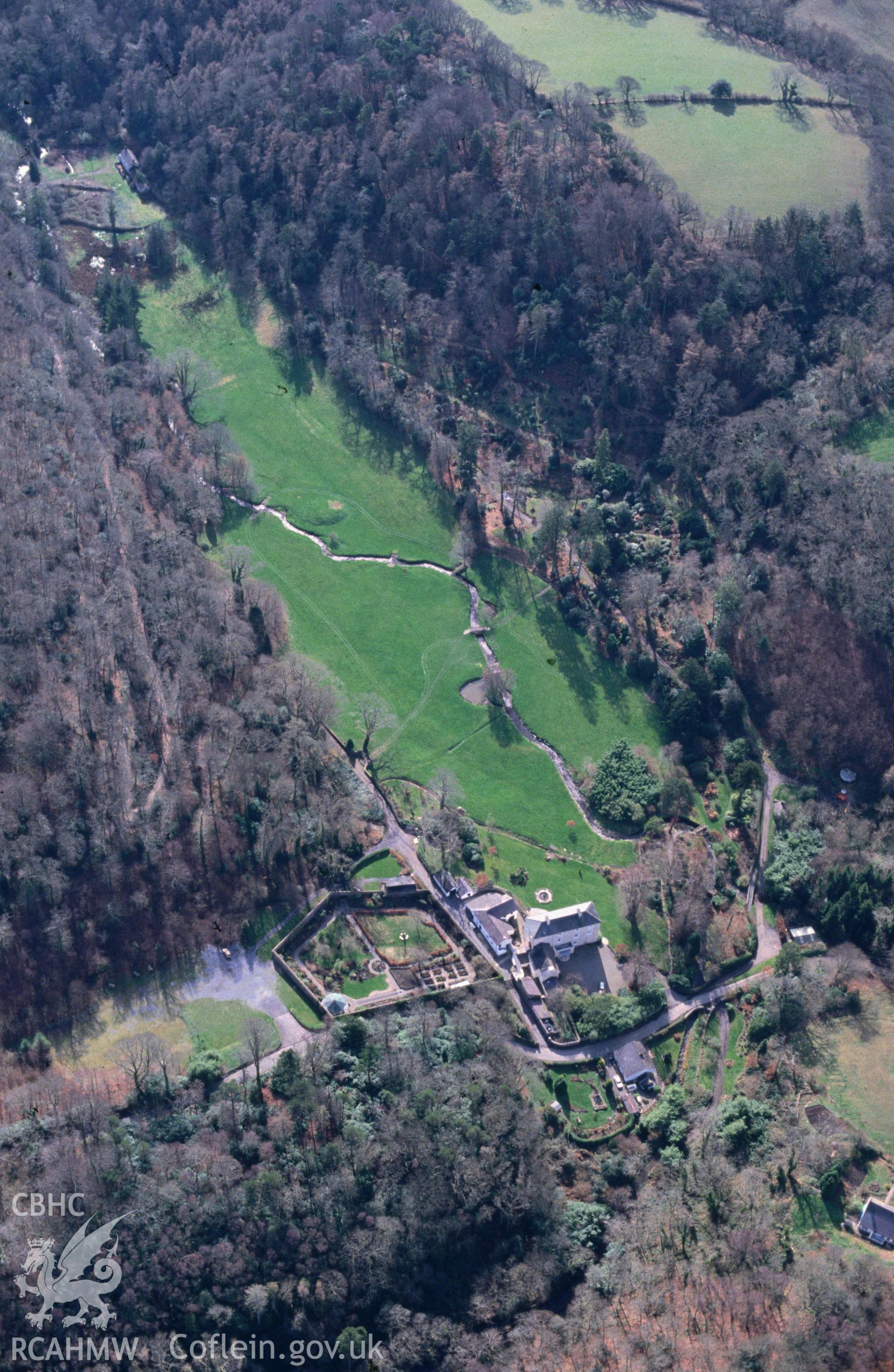 Slide of RCAHMW colour oblique aerial photograph of Colby Lodge, taken by C.R. Musson, 28/2/1993.
