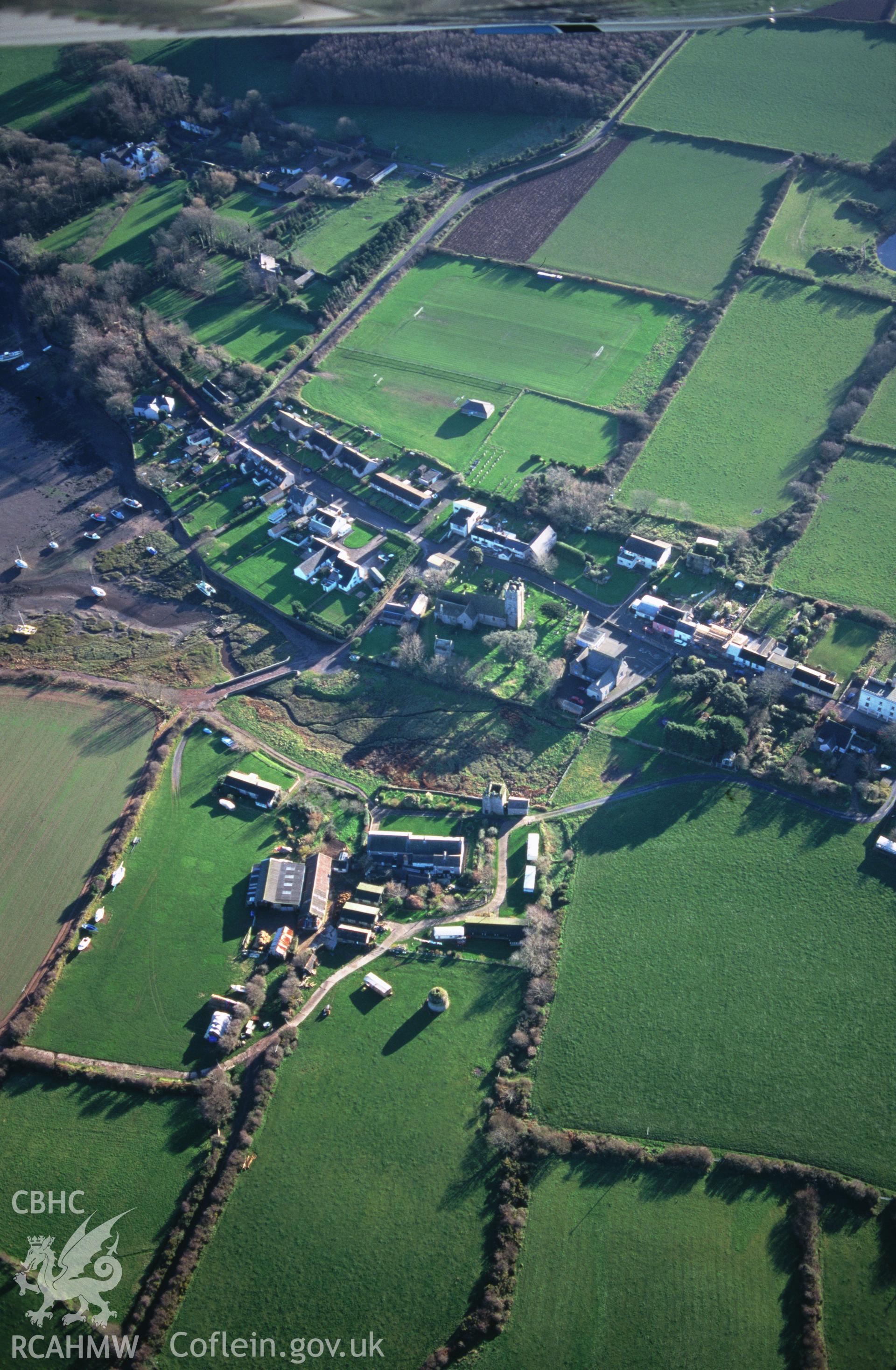 Slide of RCAHMW colour oblique aerial photograph of Angle Village, taken by T.G. Driver, 3/12/1997.