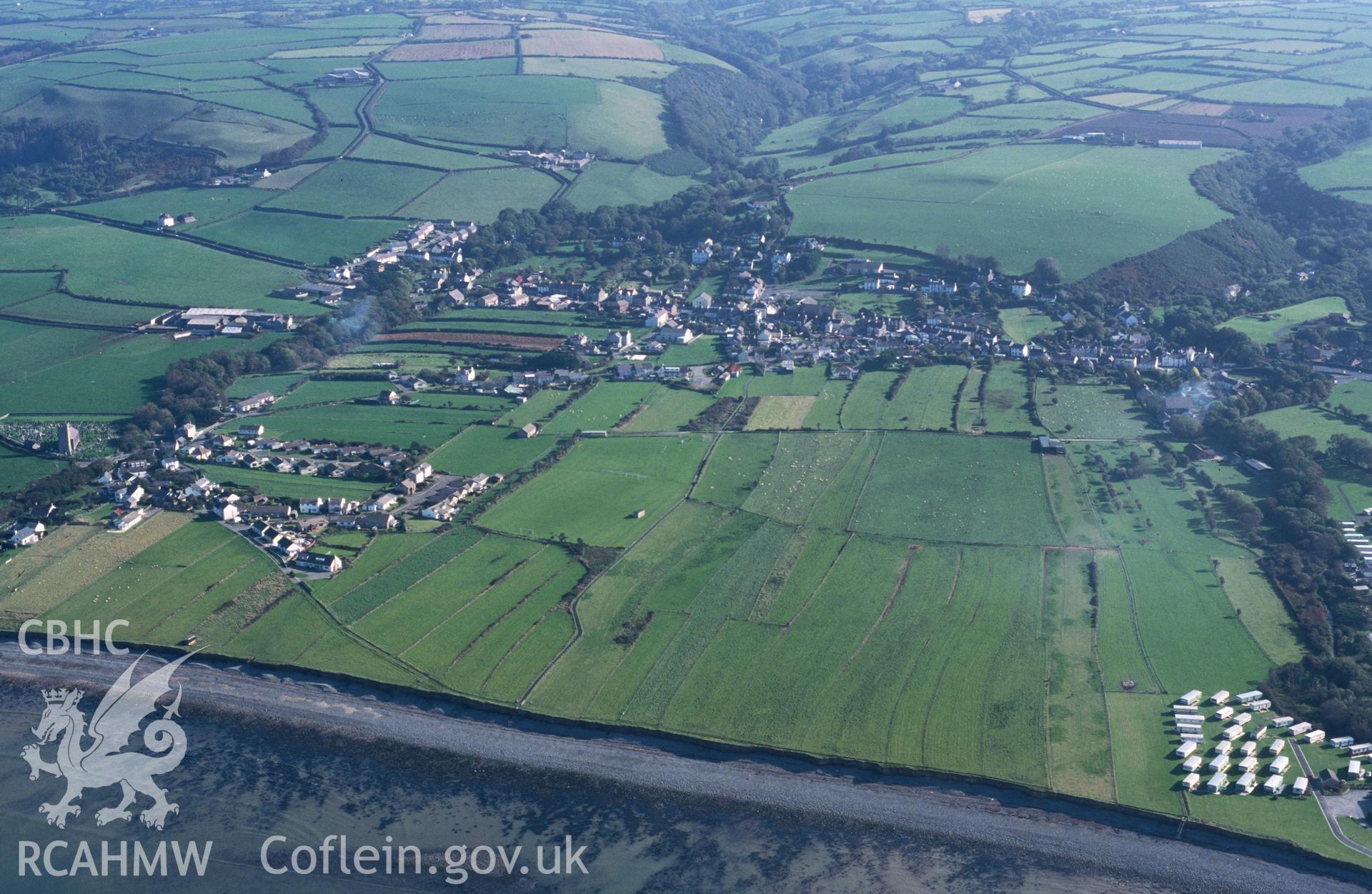 Slide of RCAHMW colour oblique aerial photograph of Llanon, taken by T.G. Driver, 19/10/1999.
