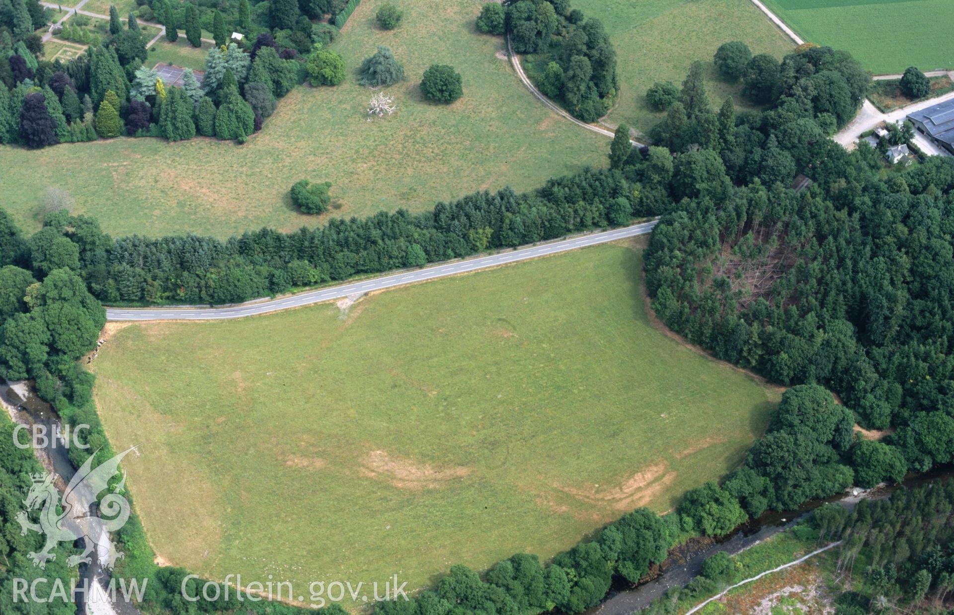 Slide of RCAHMW colour oblique aerial photograph of Trawsgoed Roman Fort, taken by T.G. Driver, 2/8/1999.