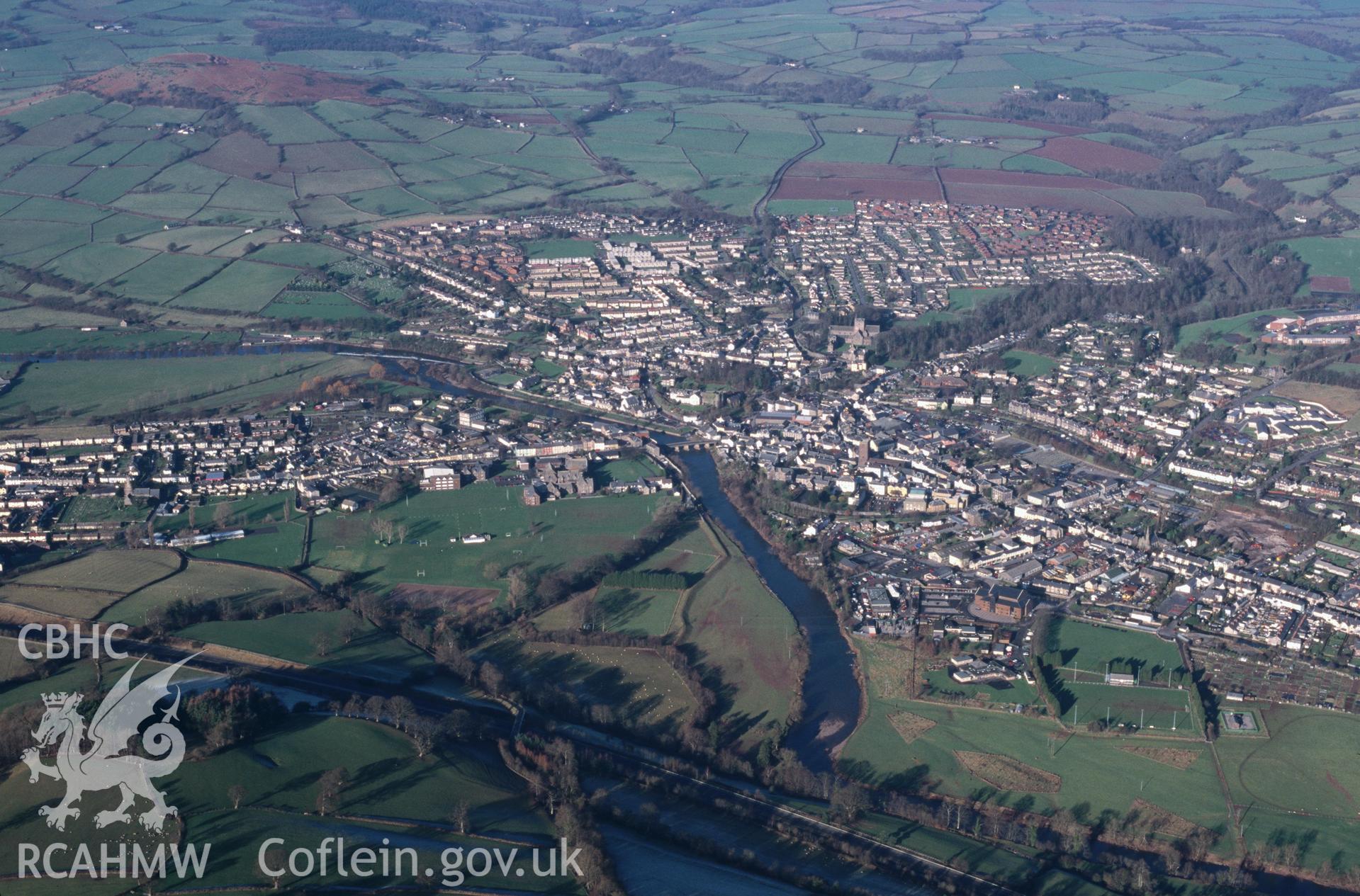 Slide of RCAHMW colour oblique aerial photograph of Brecon, taken by T.G. Driver, 22/1/1999.