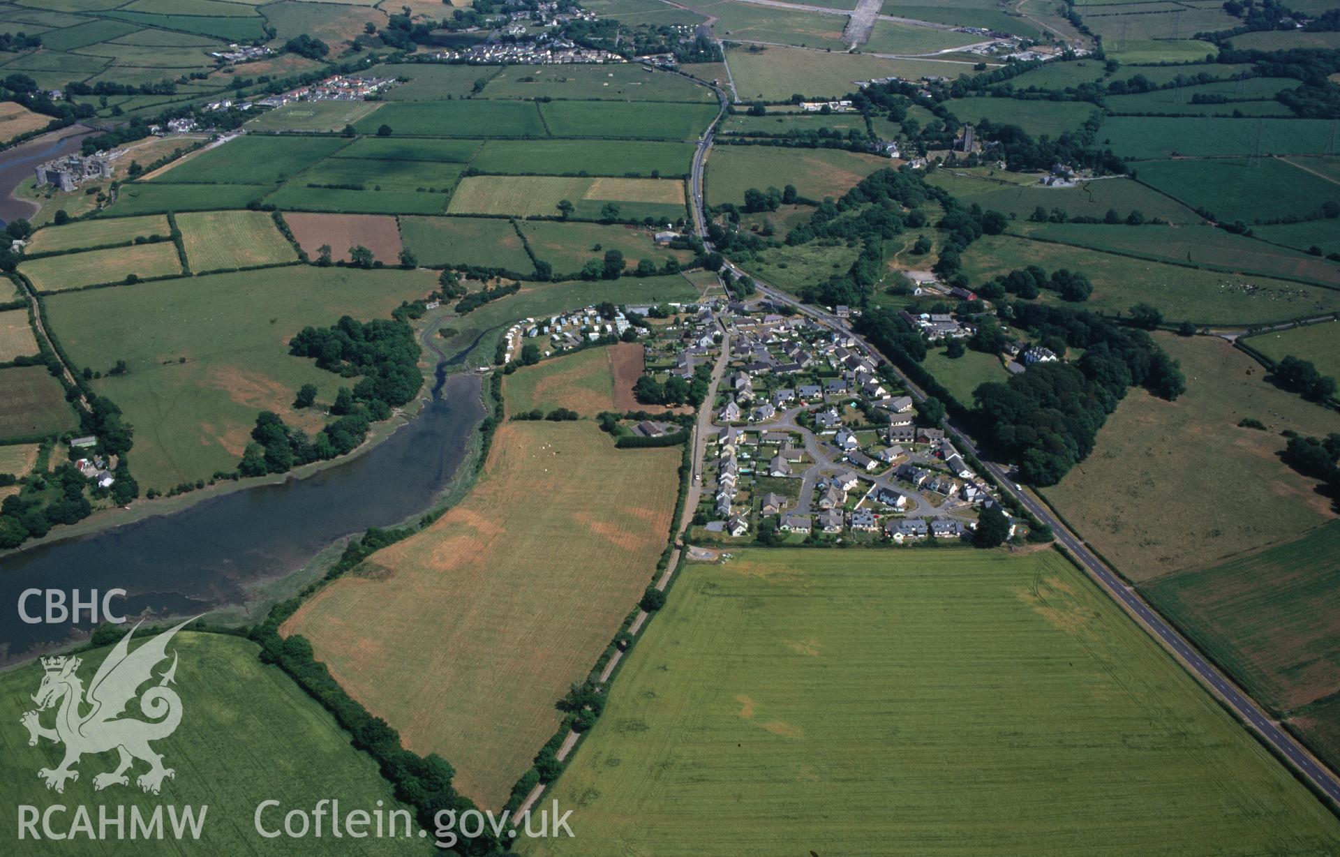 Slide of RCAHMW colour oblique aerial photograph of Milton Village, taken by C.R. Musson, 8/7/1995.