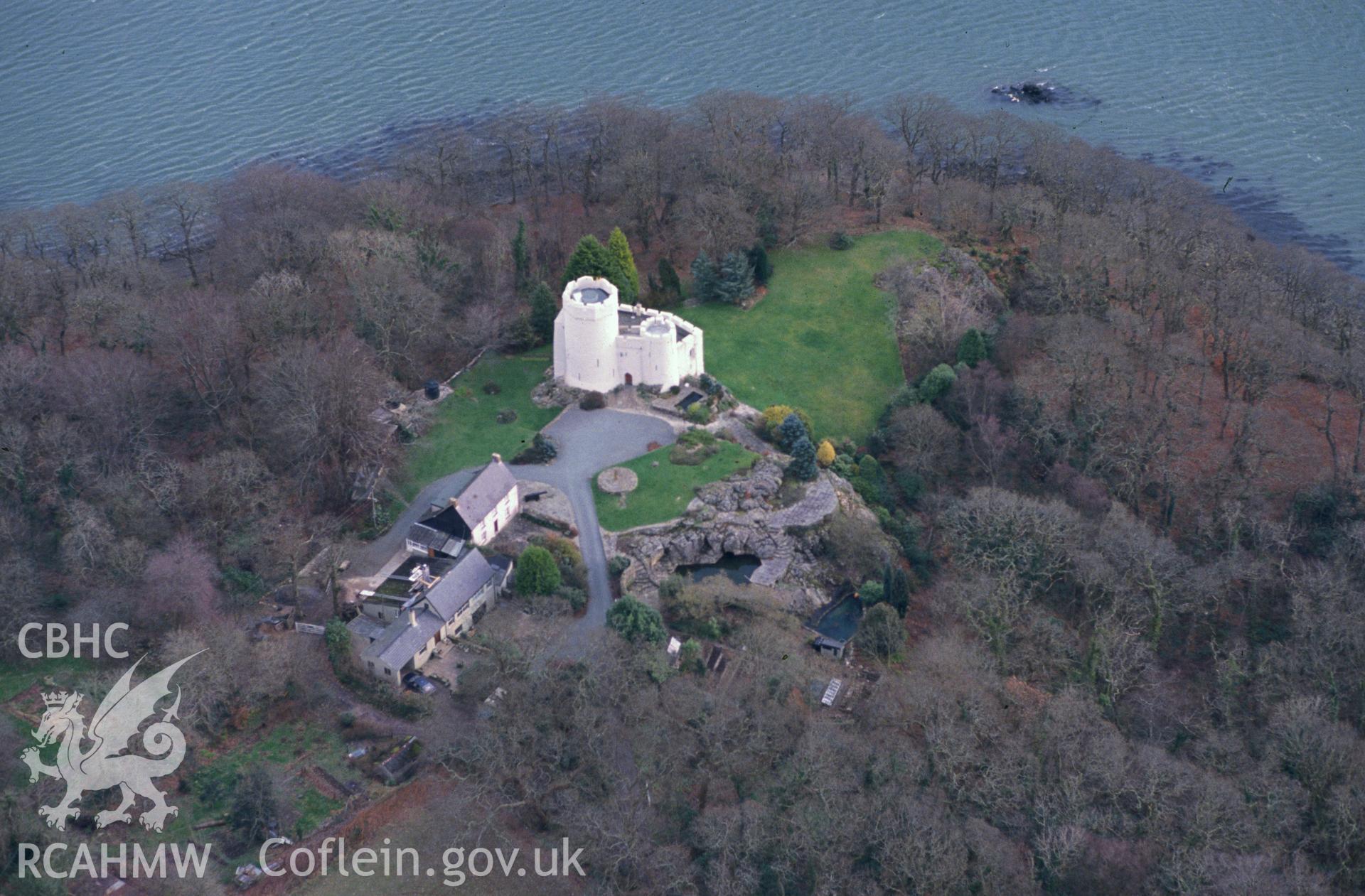 Slide of RCAHMW colour oblique aerial photograph of Benton Castle, taken by C.R. Musson, 28/2/1993.