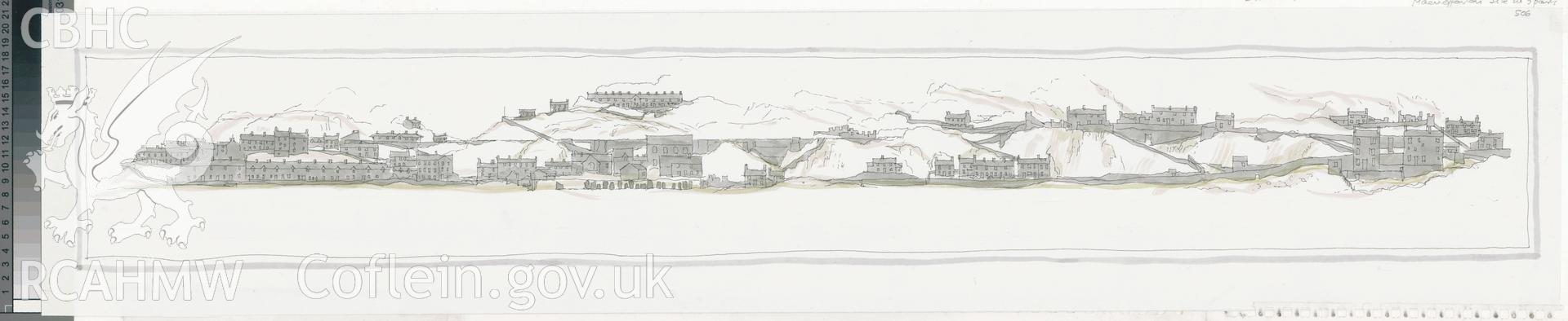 Tanygrisiau - Panorama: (pencil, ink and watercolour) exploratory study.