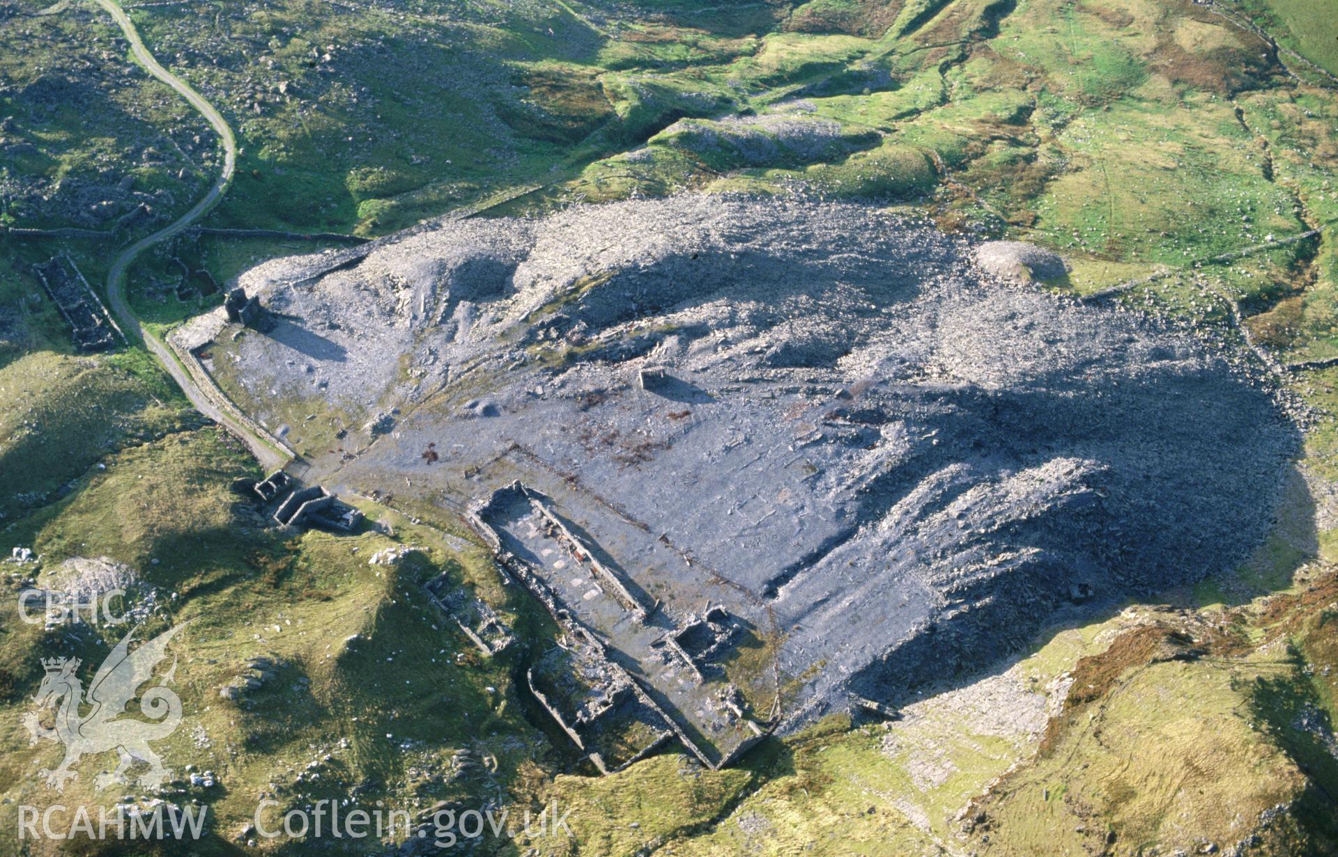Slide of RCAHMW colour oblique aerial photograph of Croesor Slate Quarry, taken by C.R. Musson, 9/10/1994.