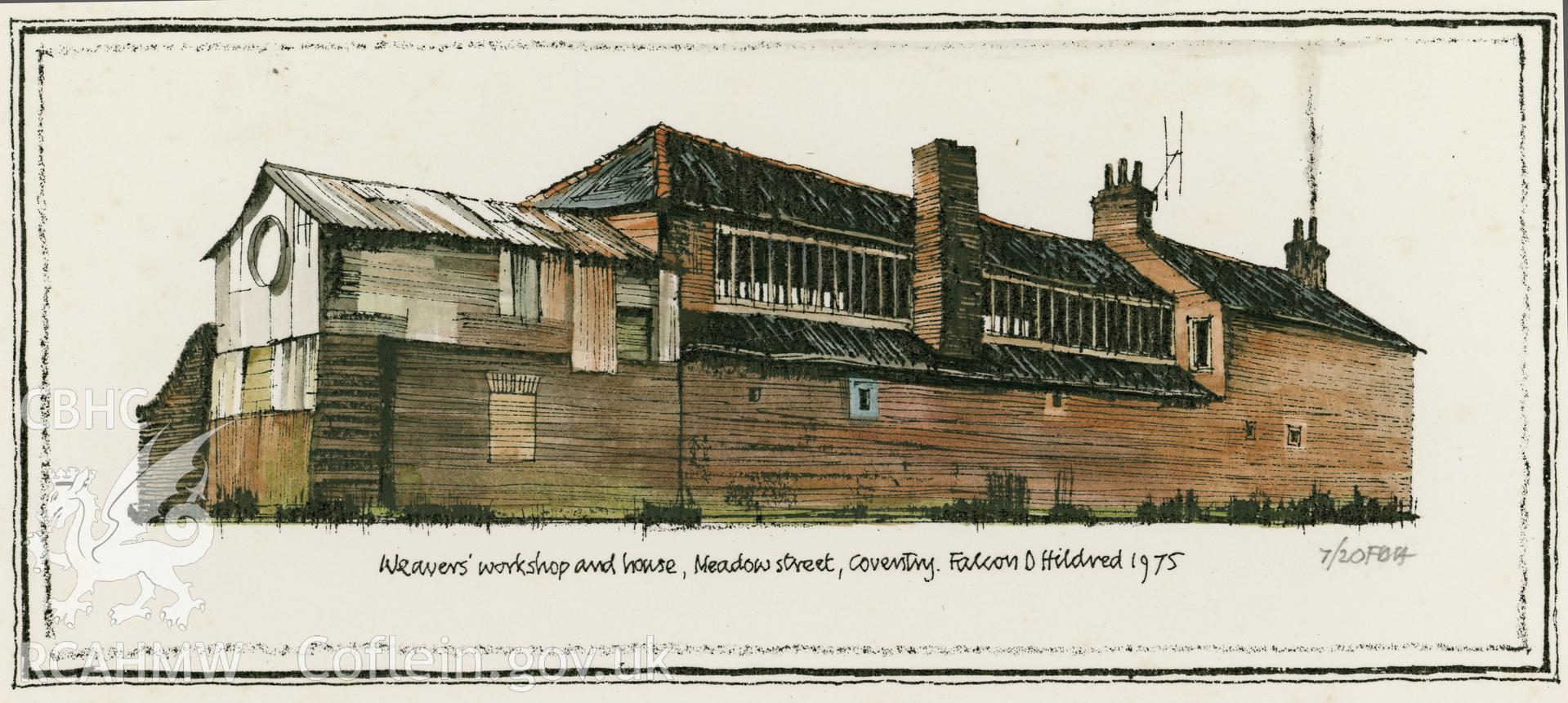 Weaver's House & Workshop: gelatine print and watercolour.