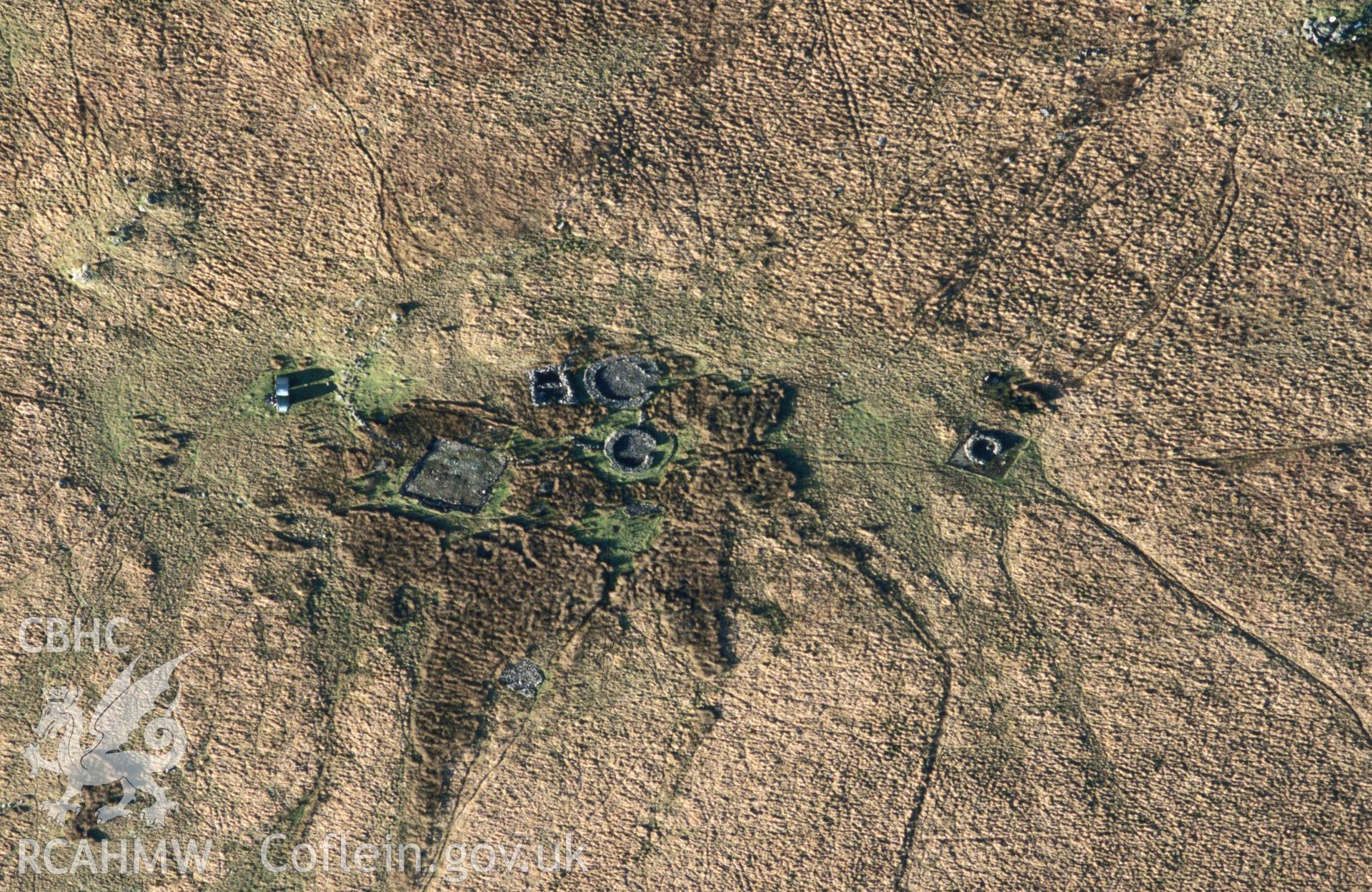 Slide of RCAHMW colour oblique aerial photograph of Crawcwellt, Settlement, taken by T.G. Driver, 17/12/2001.
