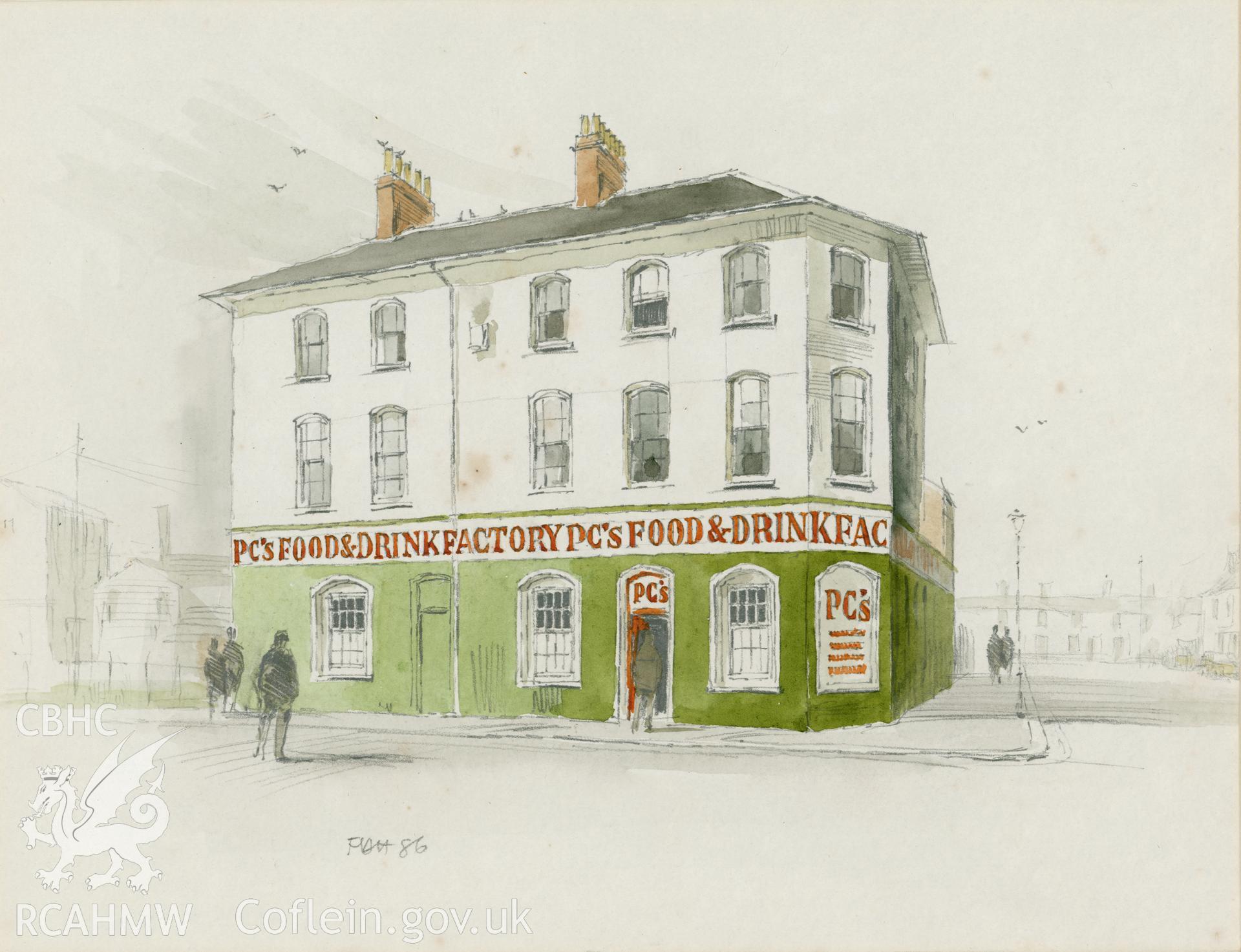 Cardiff - PC's Food & Drink Factory: (pencil and watercolour) drawing.