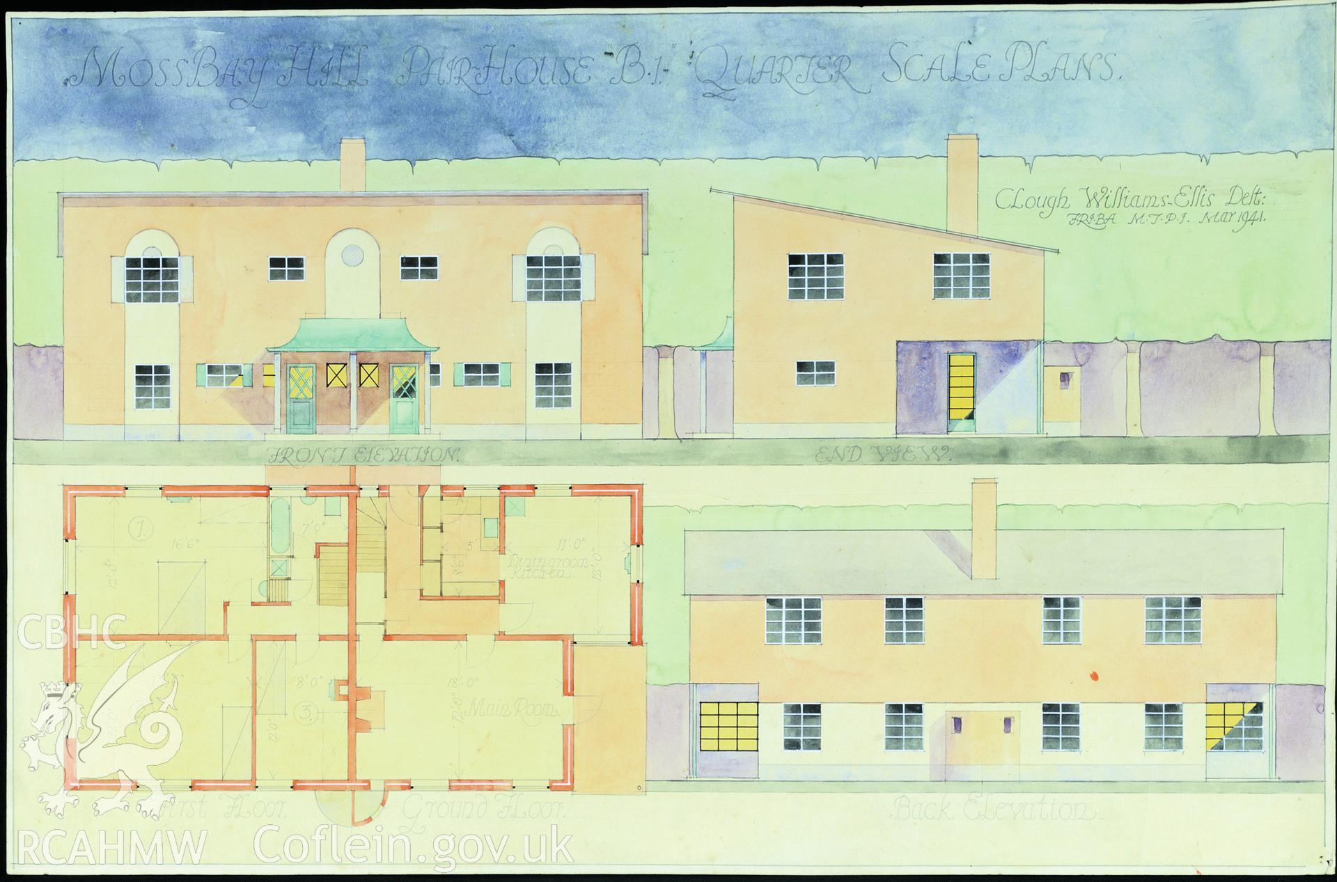 Digital image of a RIBA drawing of 'Workers' housing at Workington, Cumberland': 'Herbert Luck North. Arts and Crafts Architecture for Wales', page 73.