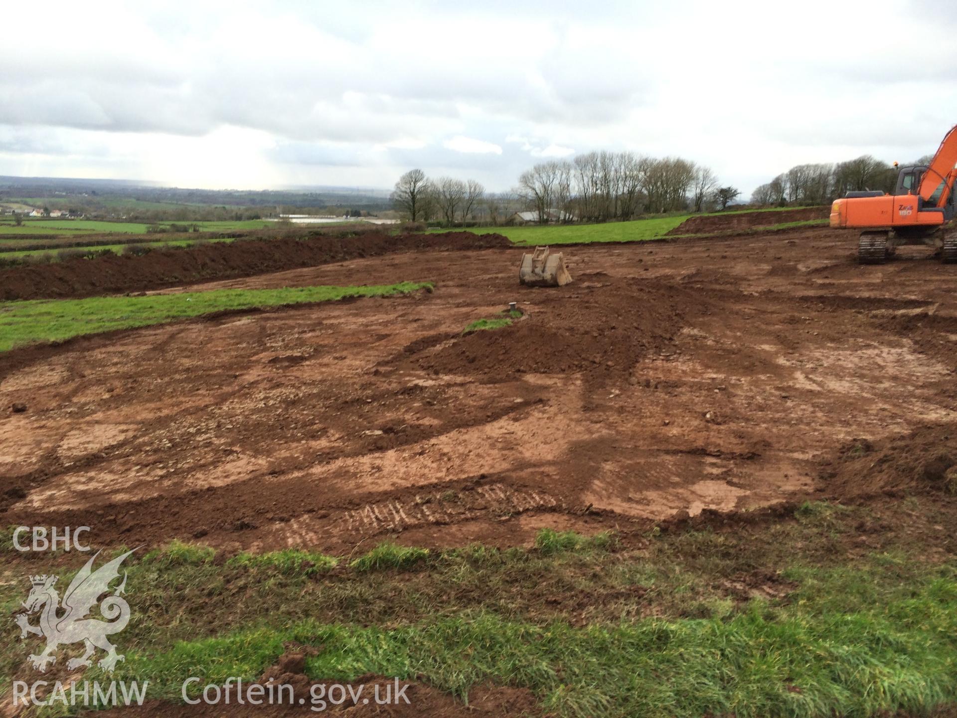 View showing turbine 2 excavated, taken at archaeological watching brief at Princes Gate Spring Water, produced by Headland Archaeology (UK) Ltd., 2014.