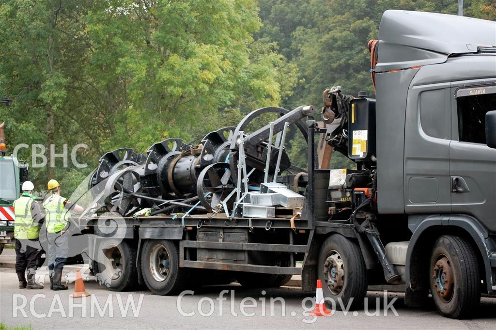 Digital image relating to Melingriffith Water Pump: Wheel components being delivered to site.