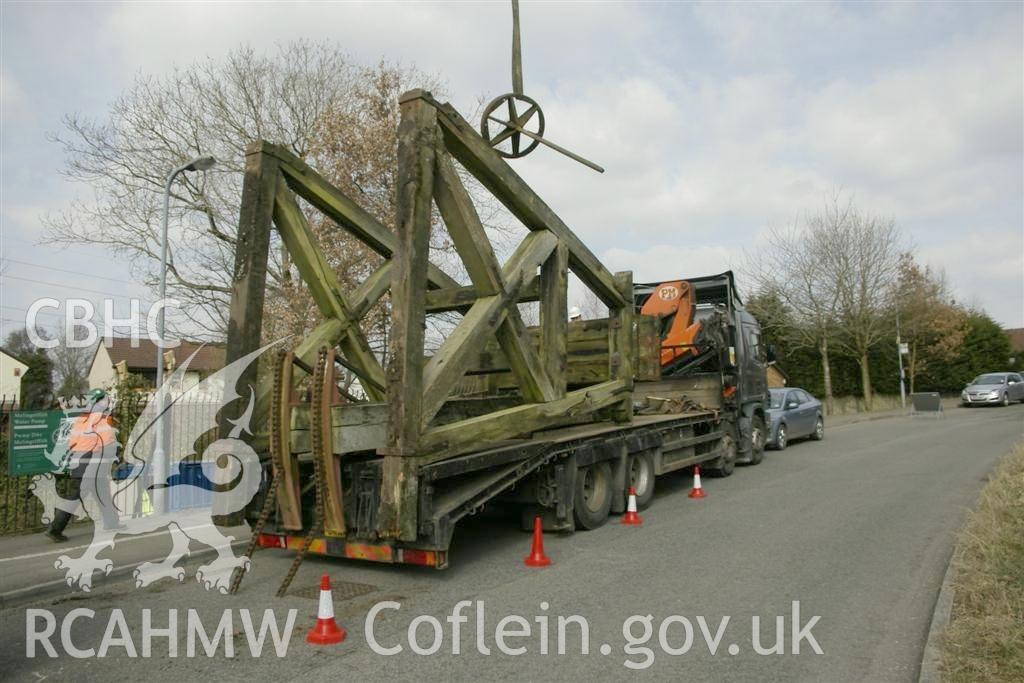 Digital image relating to Melingriffith Water Pump: Pump valve and lifting rod being loaded onto transport.