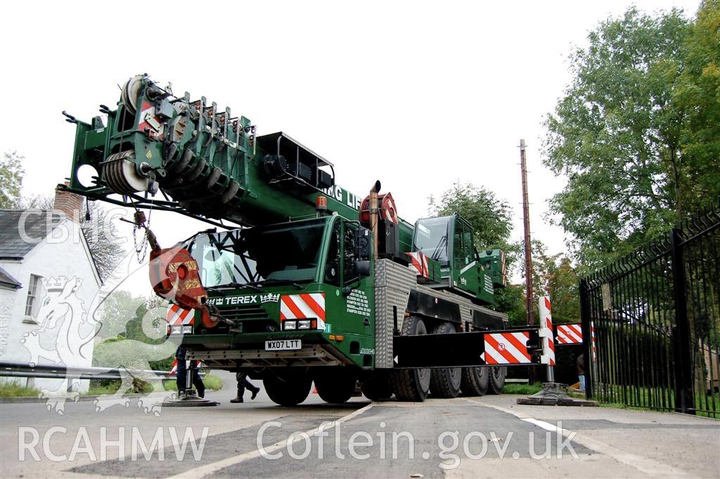 Digital image relating to Melingriffith Water Pump: Crane in position on Ty Mawr Road in preparation for main lifting operation.