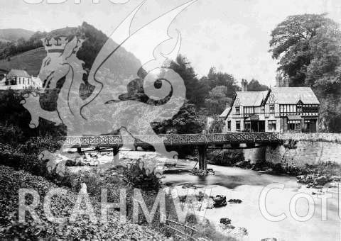 Digitised historic photograph of the second Llantysilio Chain Bridge, copied from an original held by Llangollen Museum Archives, undated.