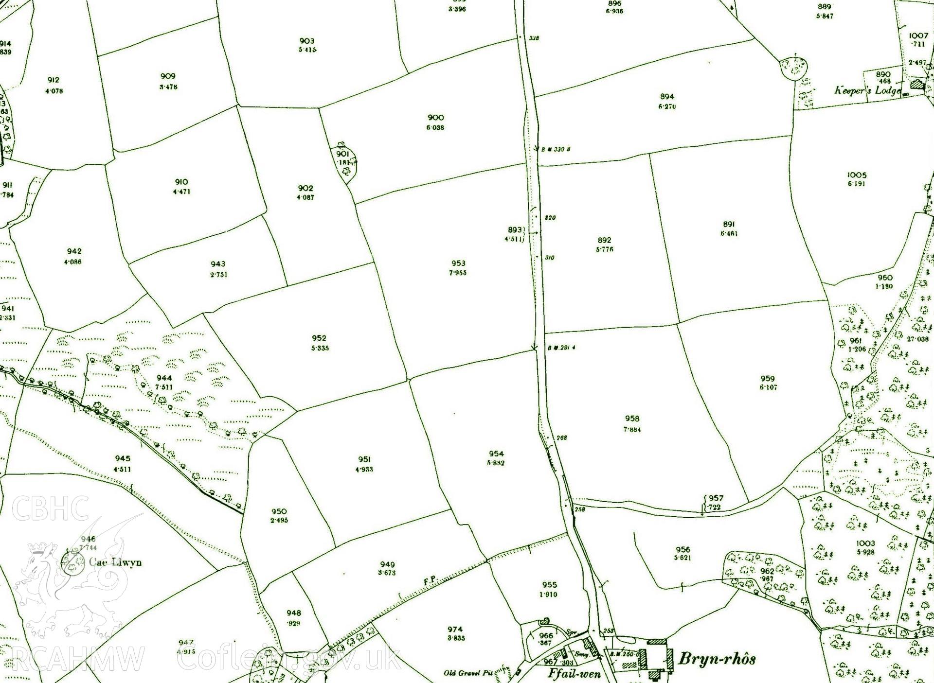 Digital copy of part of OS map sheet XIV. 11M. It depicts part of the Penllergare Estate.
