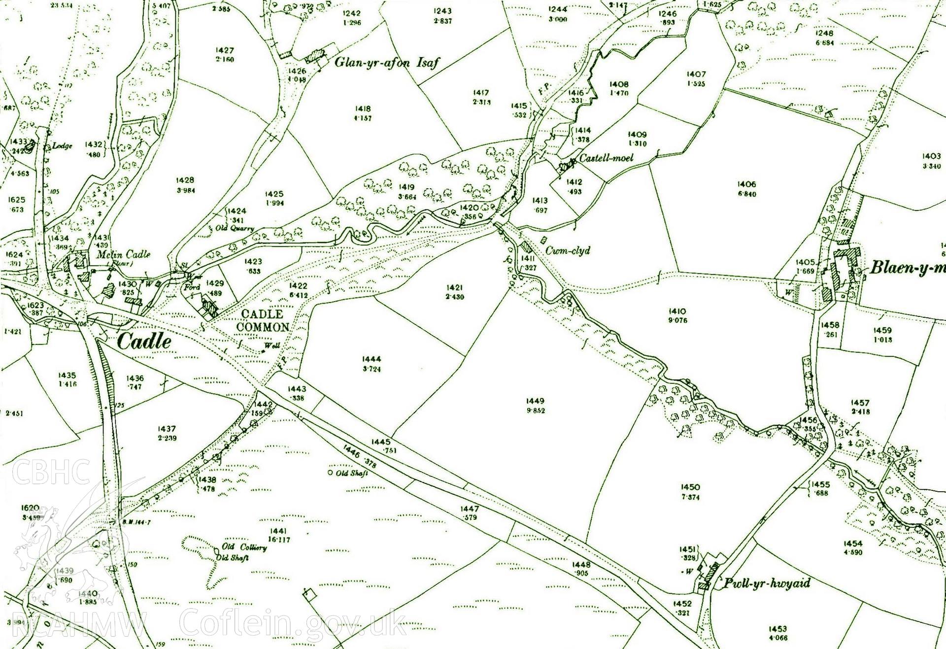 Digital copy of part of OS map sheet XIV. 16 N. It depicts part of the Penllergare Estate.