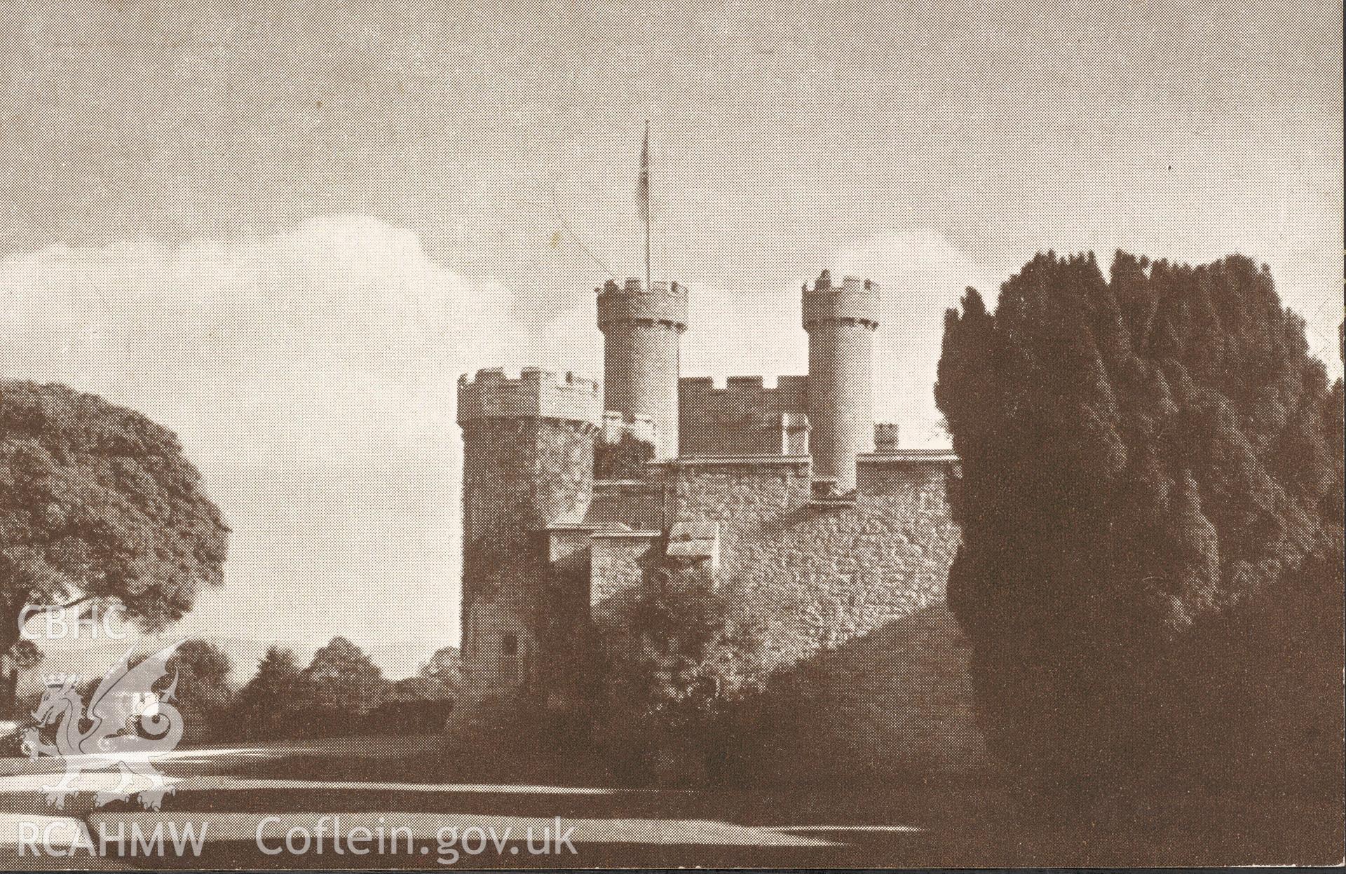 Digitised postcard image of Bodelwyddan Castle / Lowther College. Produced by Parks and Gardens Data Services, from an original item in the Peter Davis Collection at Parks and Gardens UK. We hold only web-resolution images of this collection, suitable for viewing on screen and for research purposes only. We do not hold the original images, or publication quality scans.